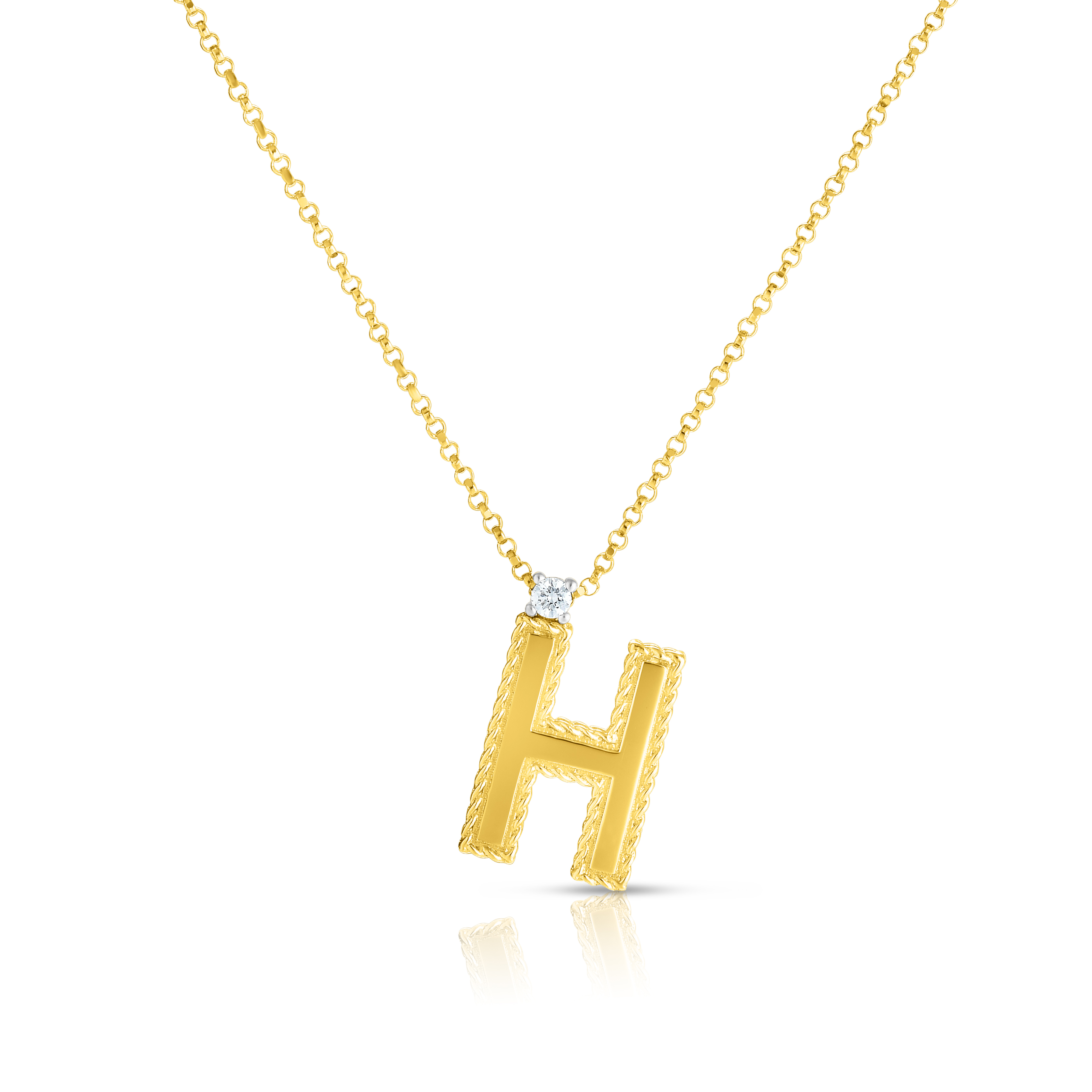 18k Yellow Gold Princess Block Letter h Necklace