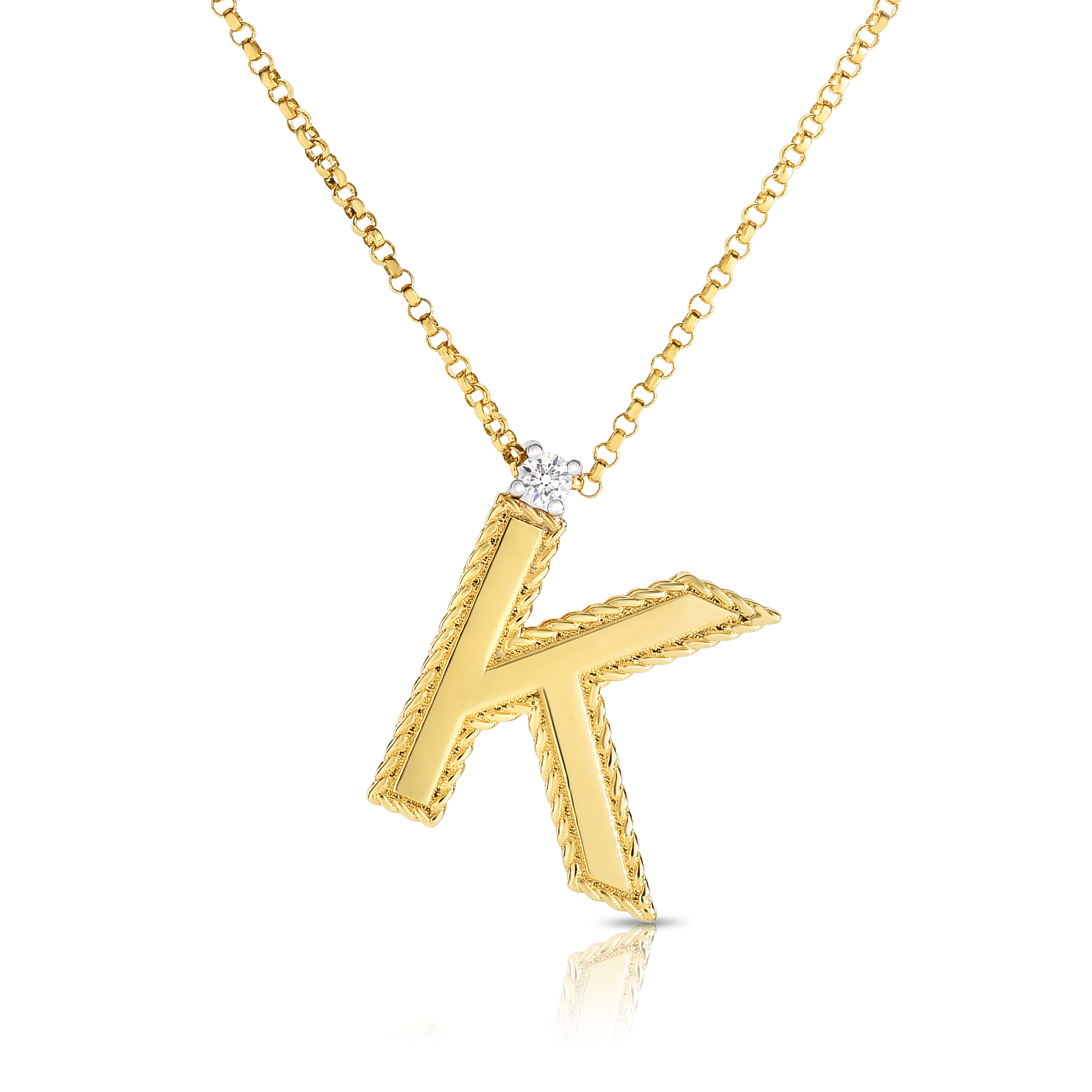 18k Yellow Gold Princess Block Letter k Necklace