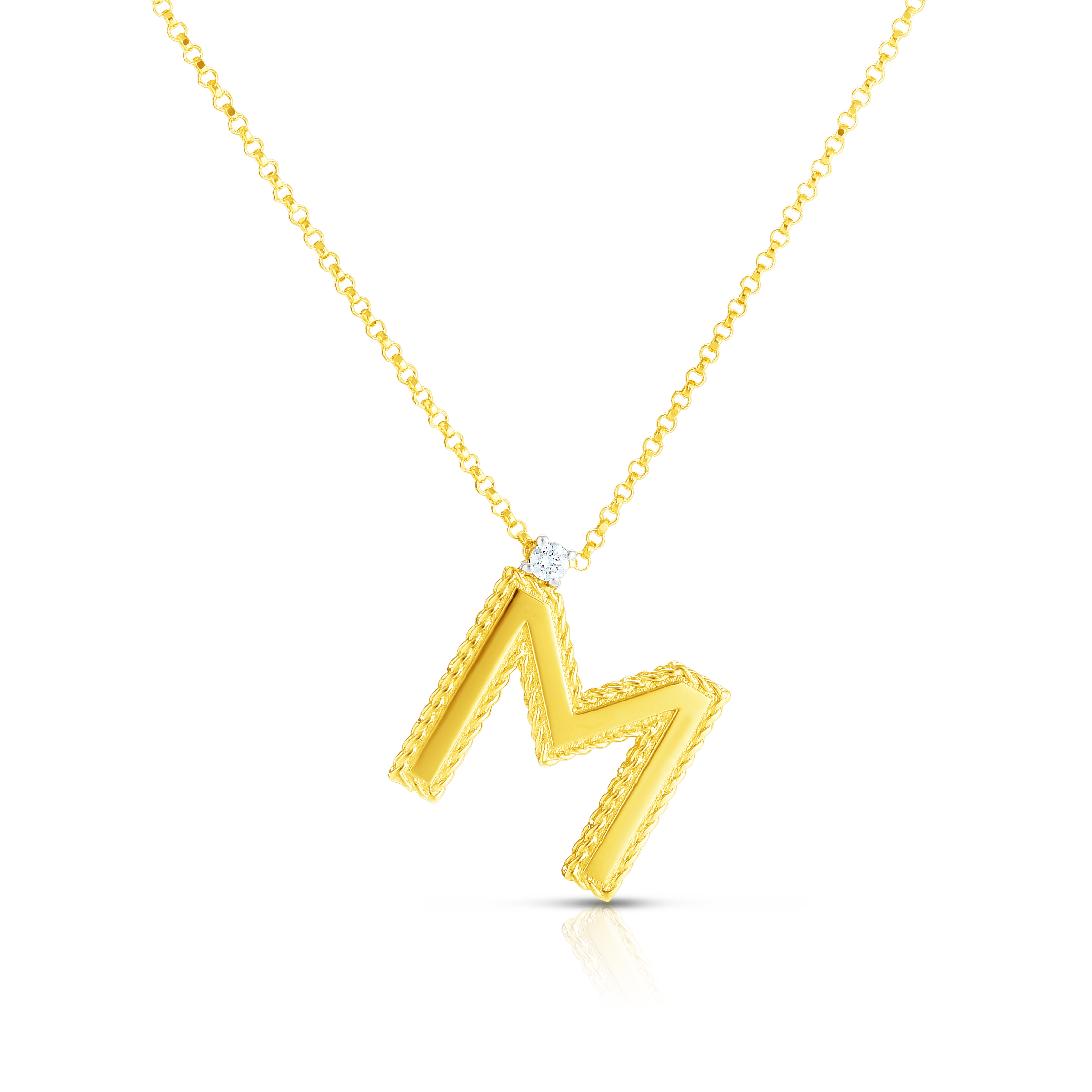 18k Yellow Gold Princess Block Letter m Necklace