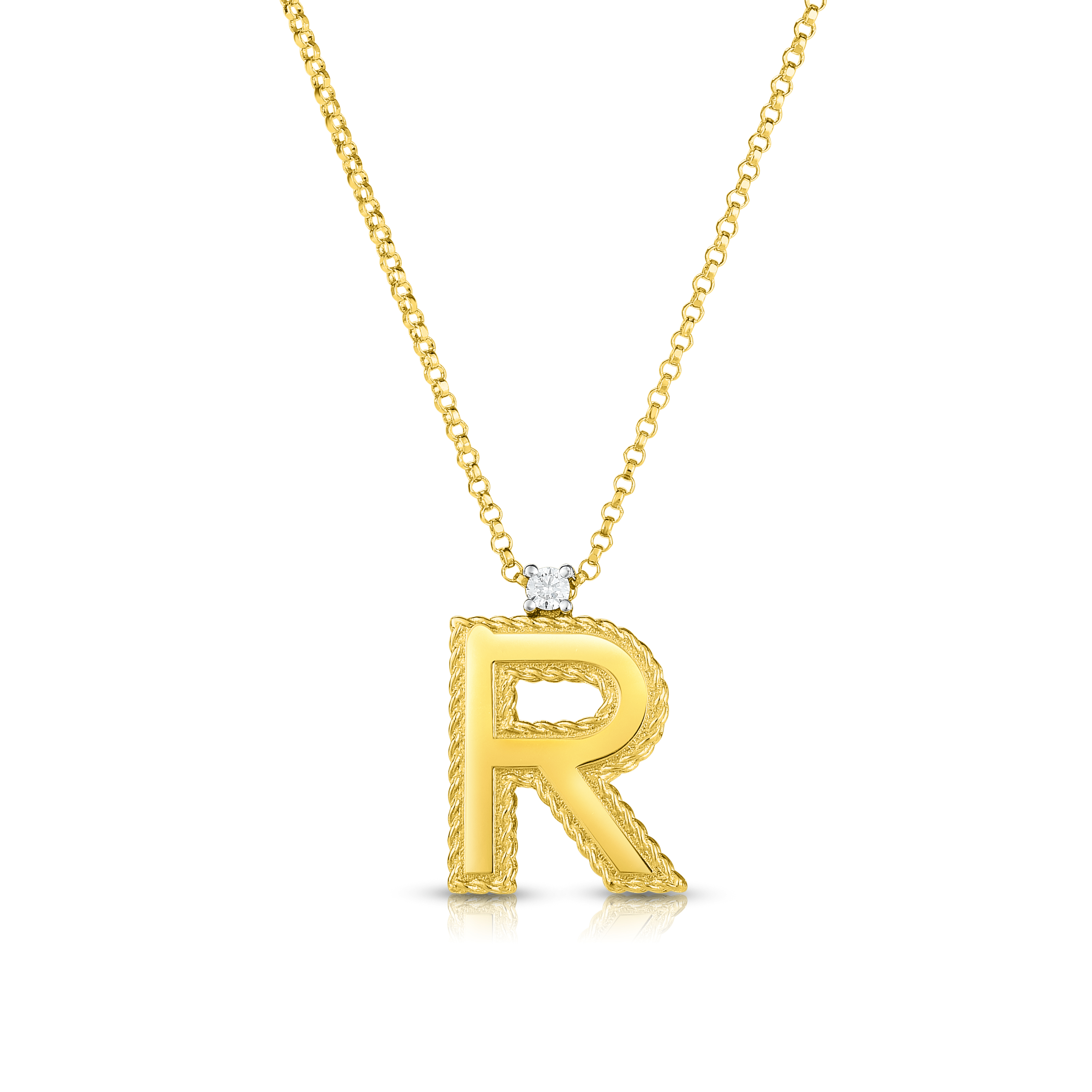 18k Yellow Gold Princess Block Letter r Necklace