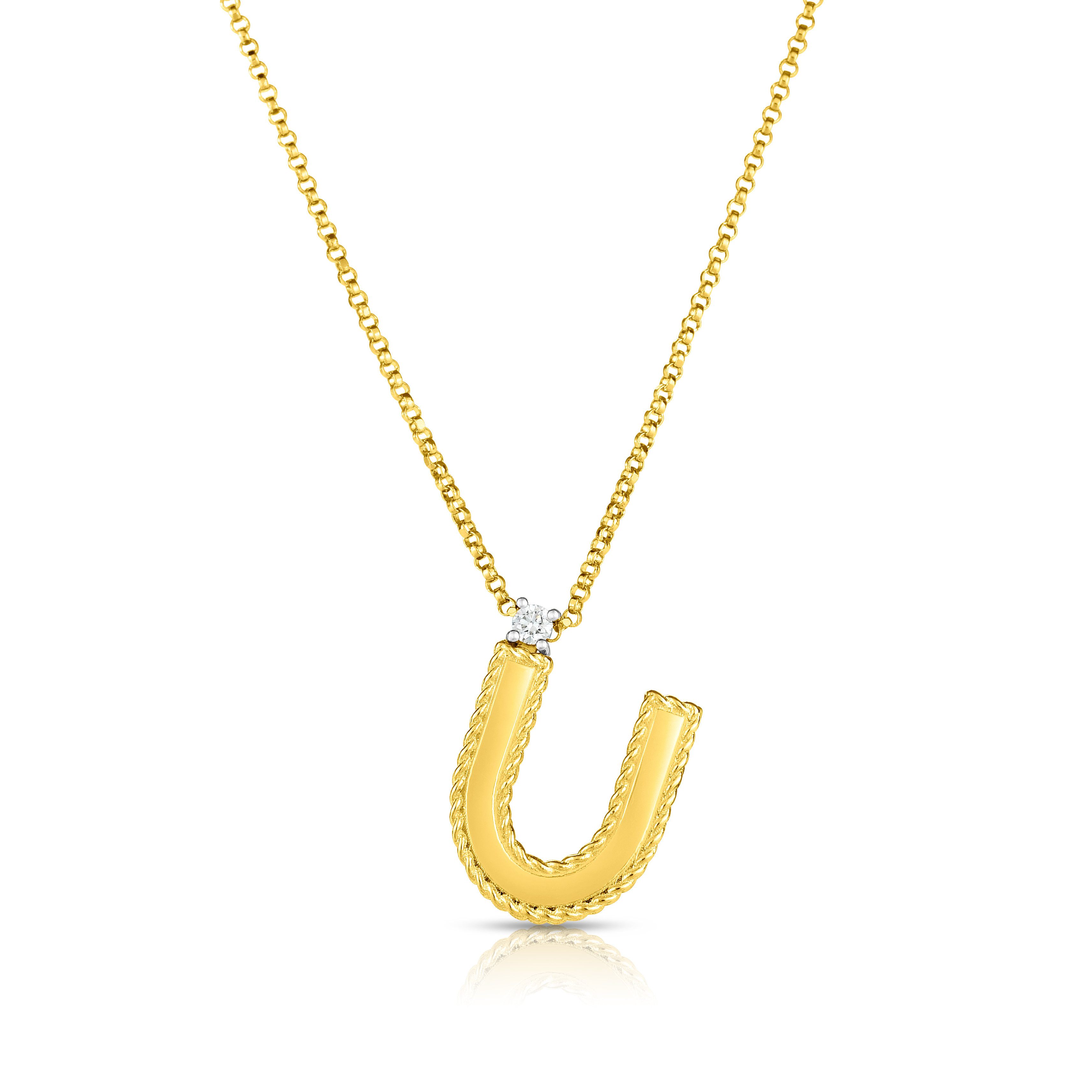 18k Yellow Gold Princess Block Letter u Necklace