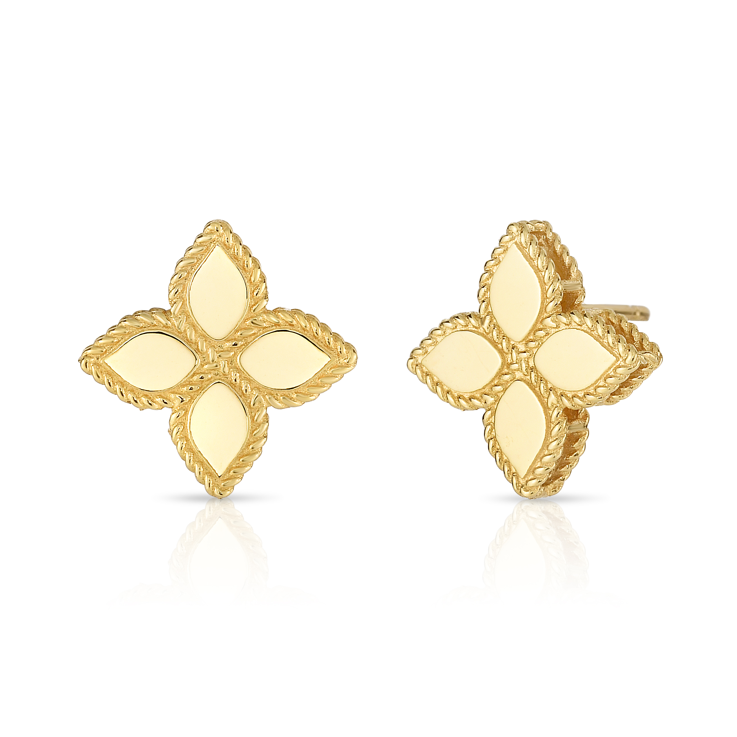18k Yellow Gold Princess Flower Medium Stud Earrings