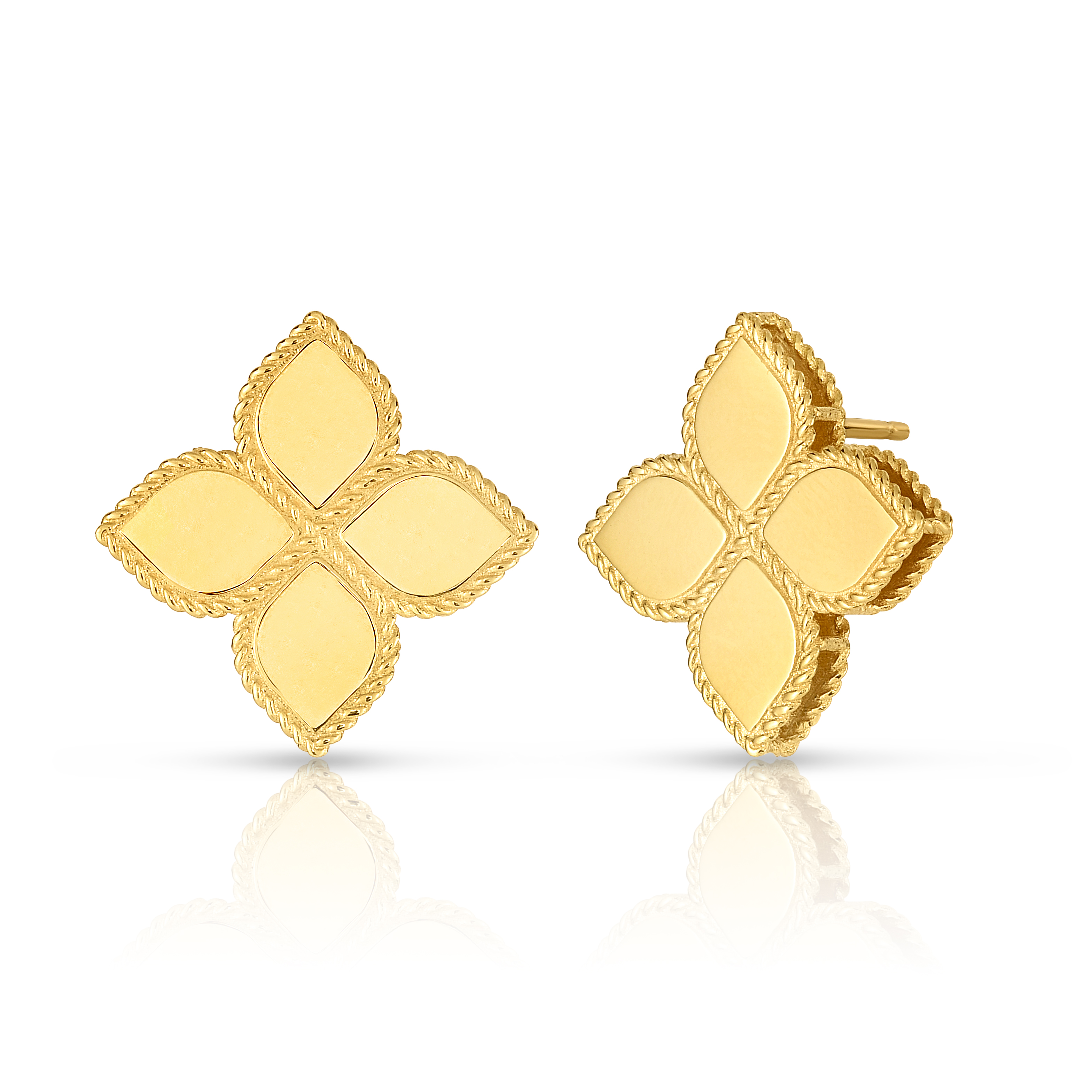 18k Yellow Gold Princess Flower Large Stud Earrings