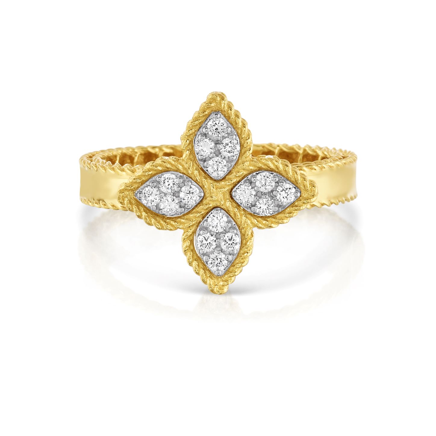 18k Yellow/white Gold Princess Flower Medium Diamond Ring