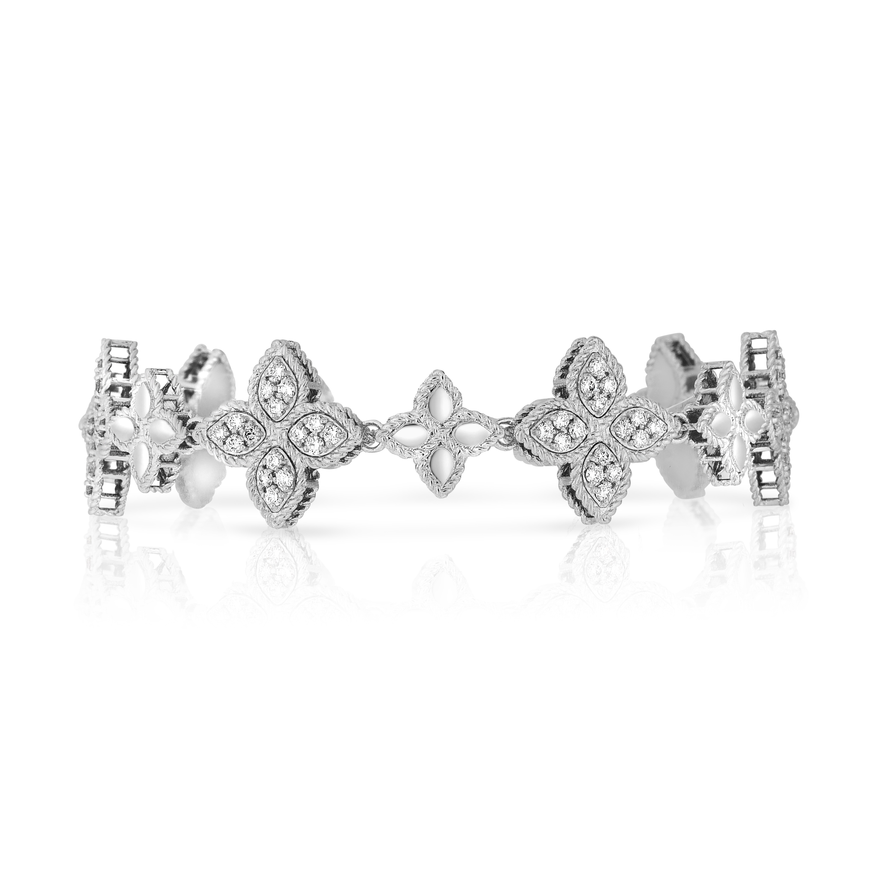 18k White Gold Princess Flower Alternating Diamond Bracelet