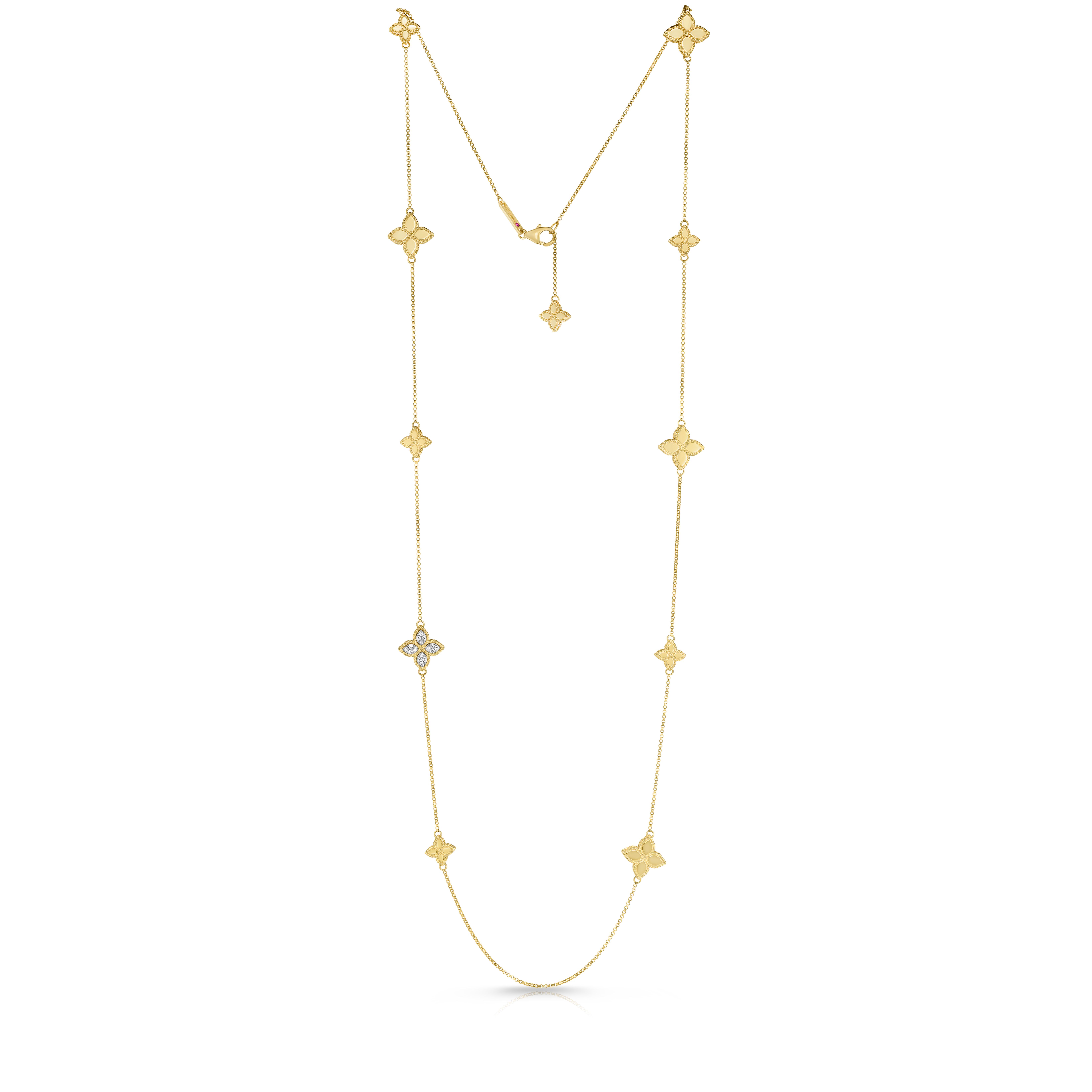 18k Yellow/white Gold Princess Flower Diamond Accent Station Necklace