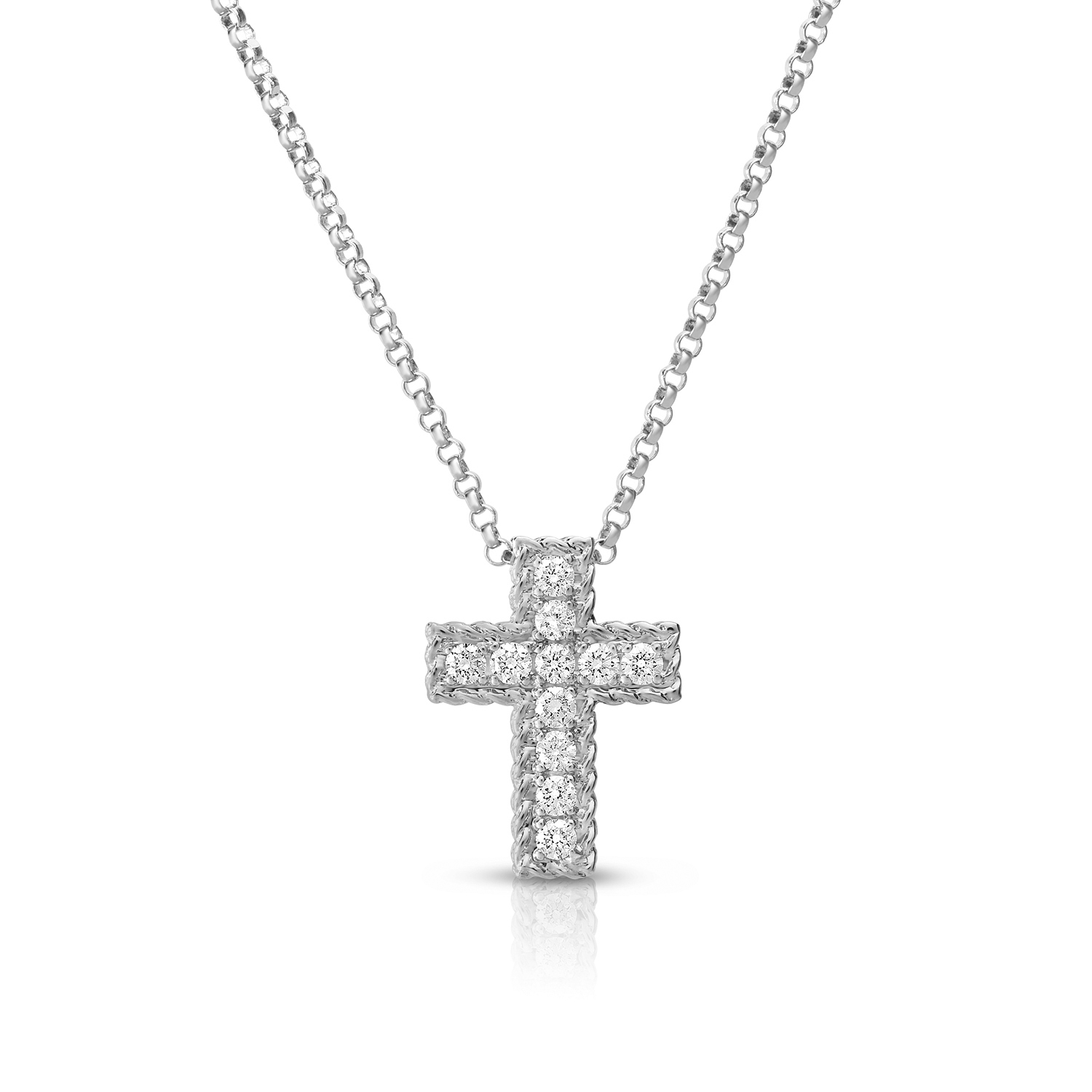 18k White Gold Princess Diamond Cross Necklace