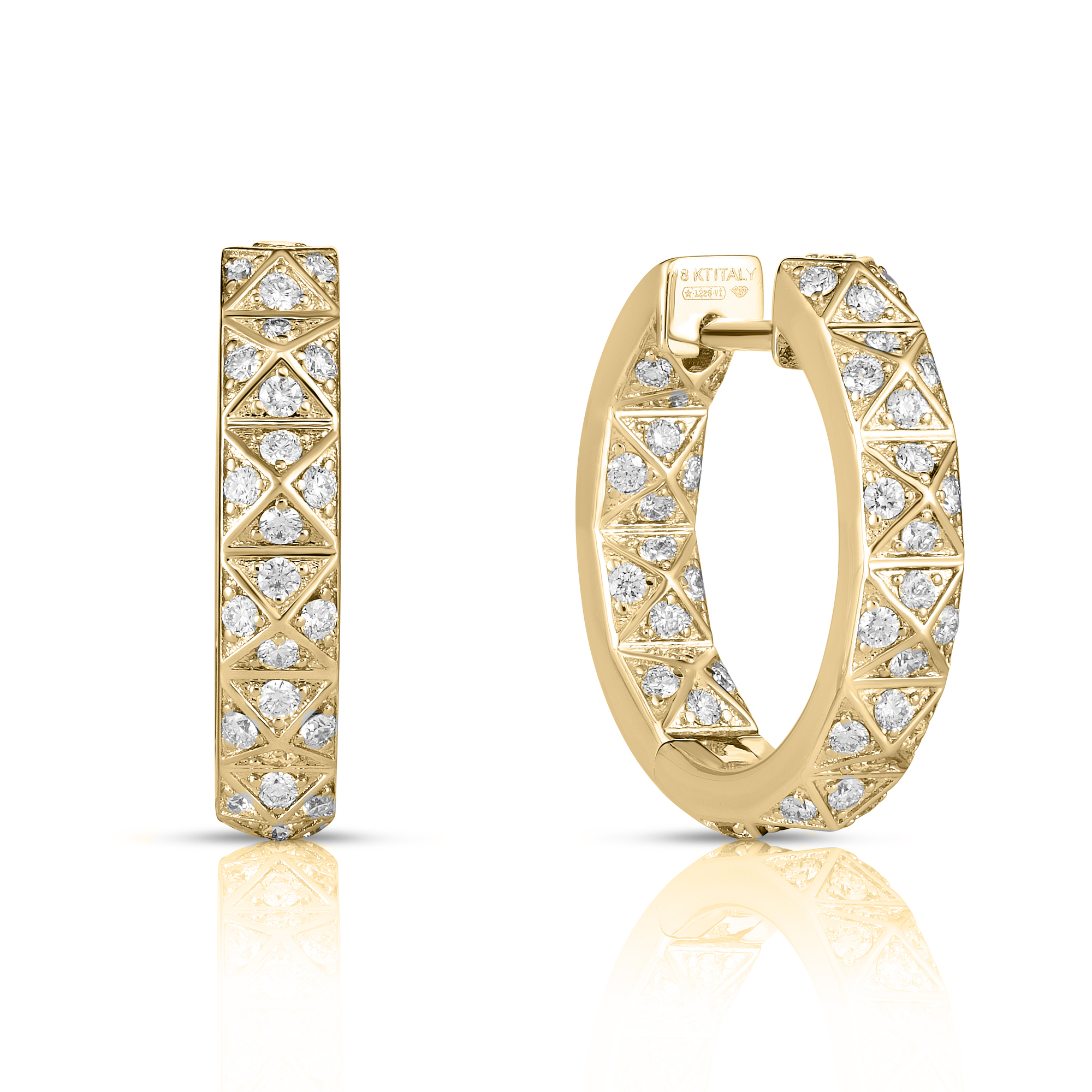 18k Yellow Gold Obelisco Single Row Pave Diamond Hoop Earrings