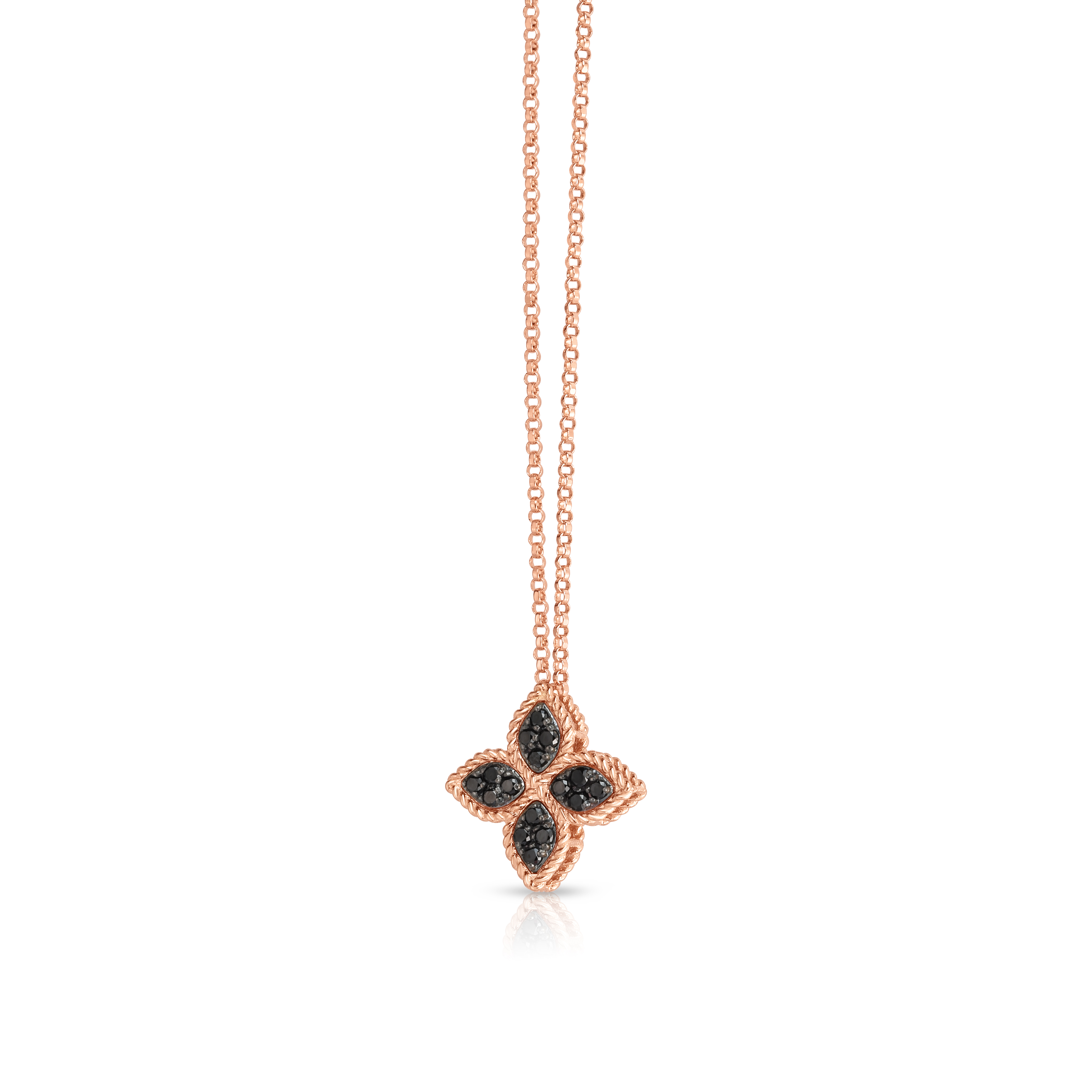 18k Rose Gold Princess Flower Black Diamond Necklace