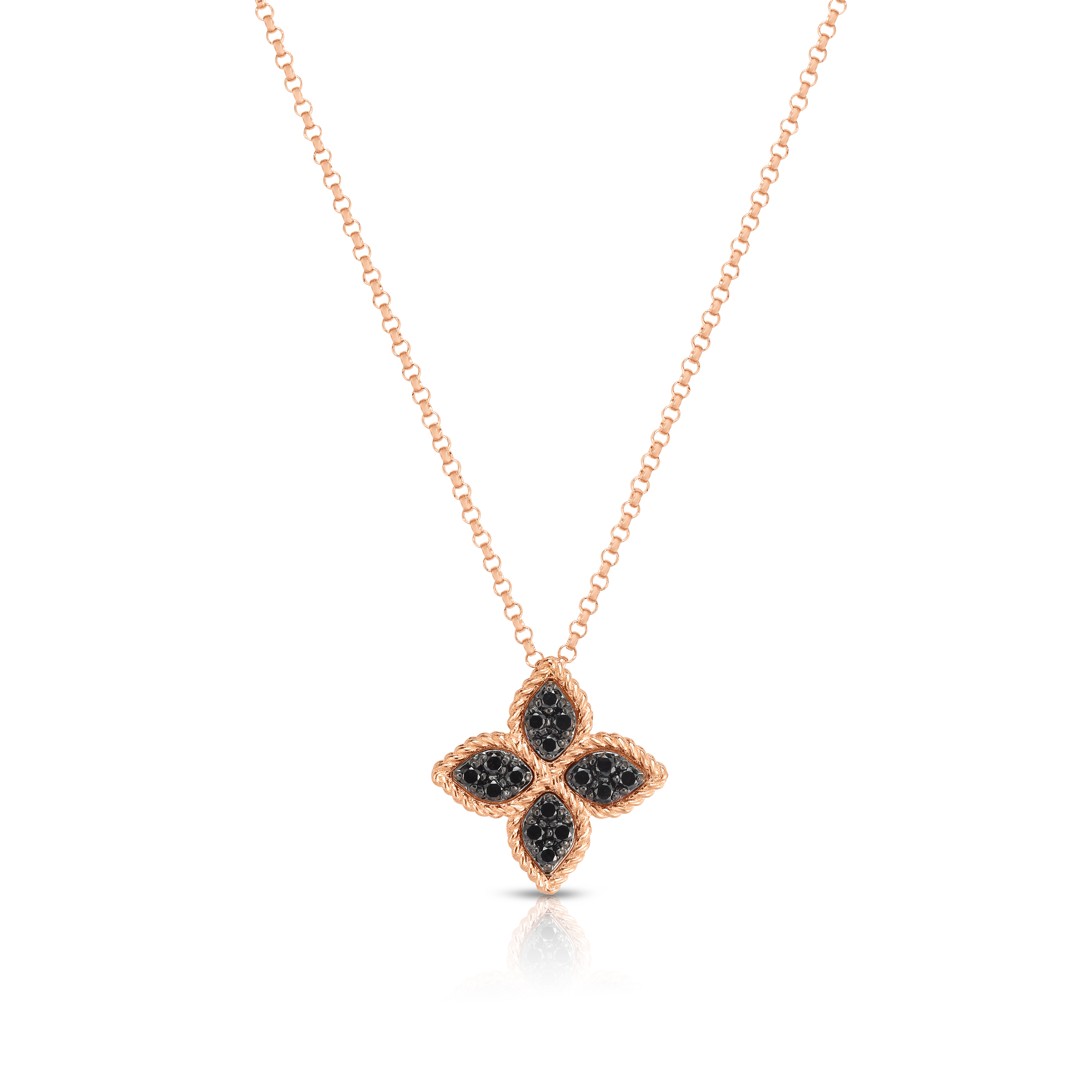 18k Rose Gold Princess Flower Black Diamond Necklace