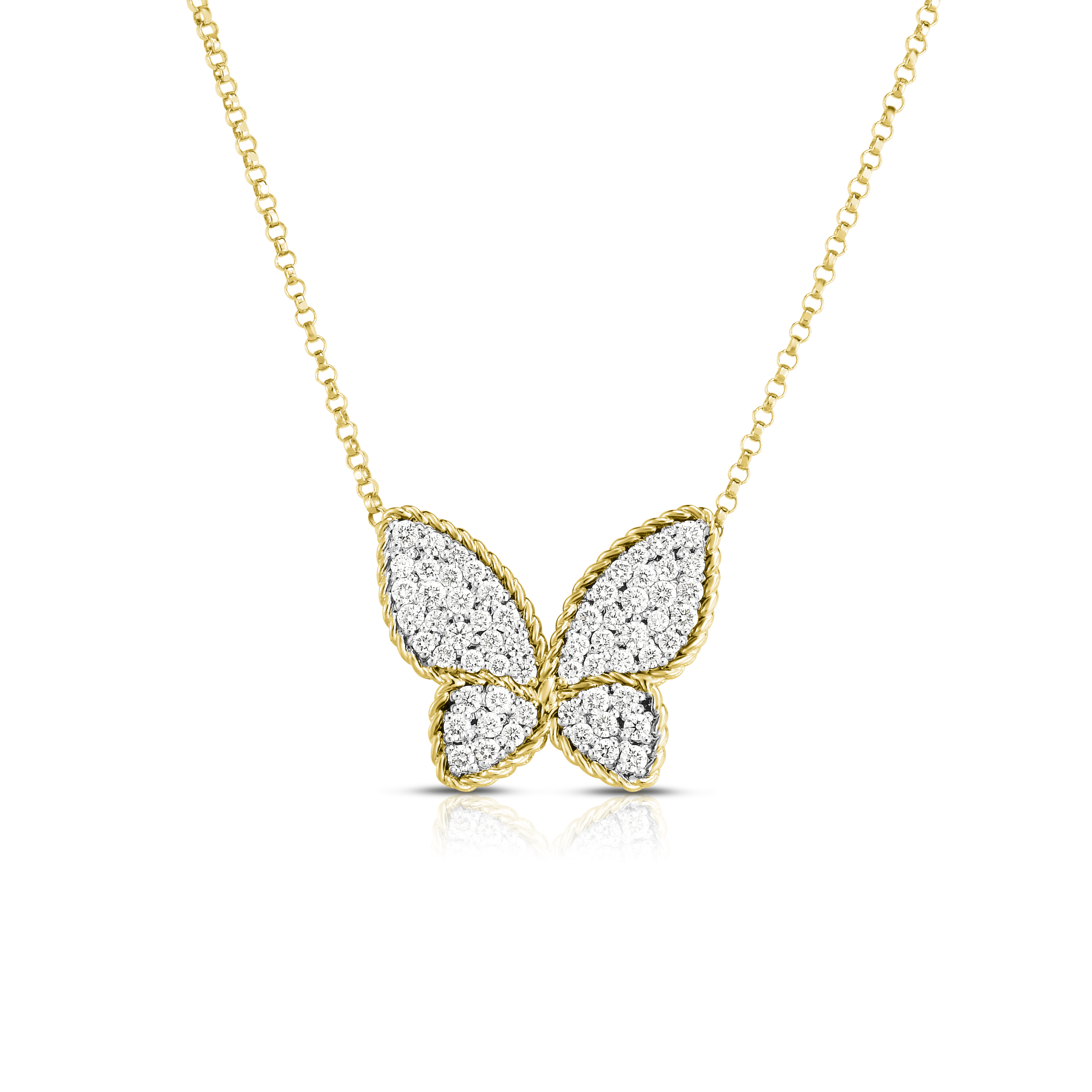 18k Yellow/white Gold Princess Large Diamond Butterfly Pendant