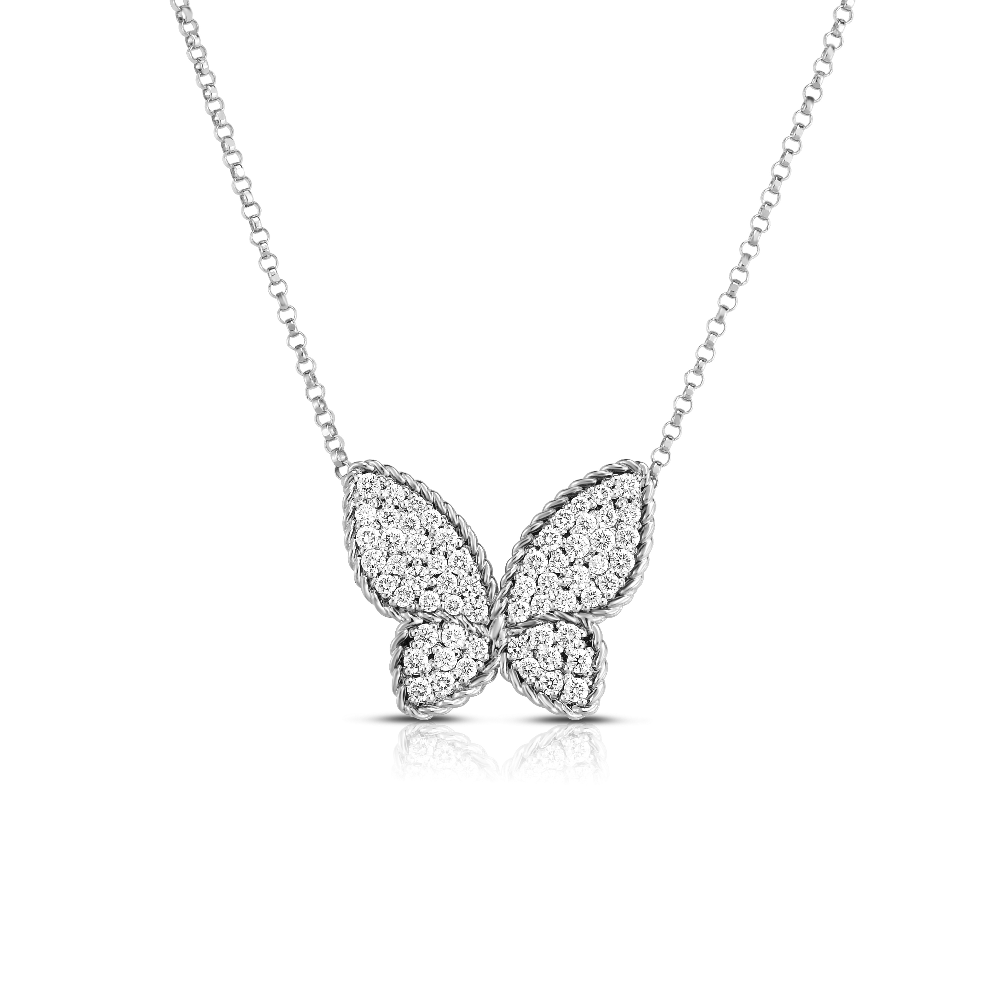 18k White Gold Princess Large Diamond Butterfly Pendant