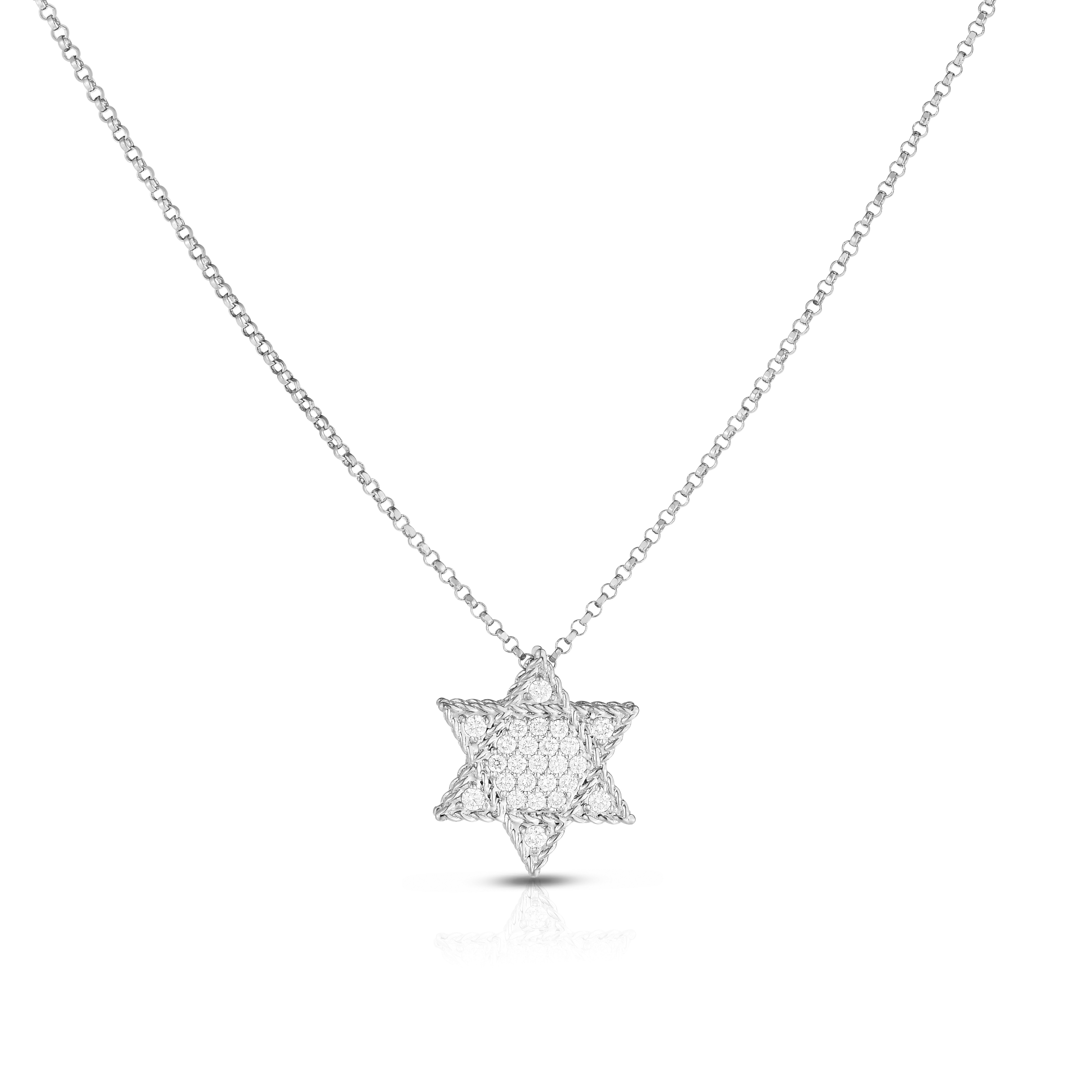 18k White Gold Princess Diamond Star Of David Necklace