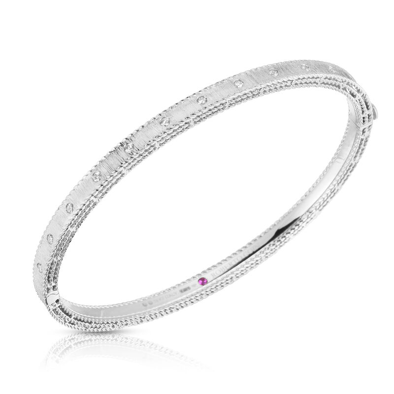 18k White Gold Princess Diamond & Satin Finish Bangle