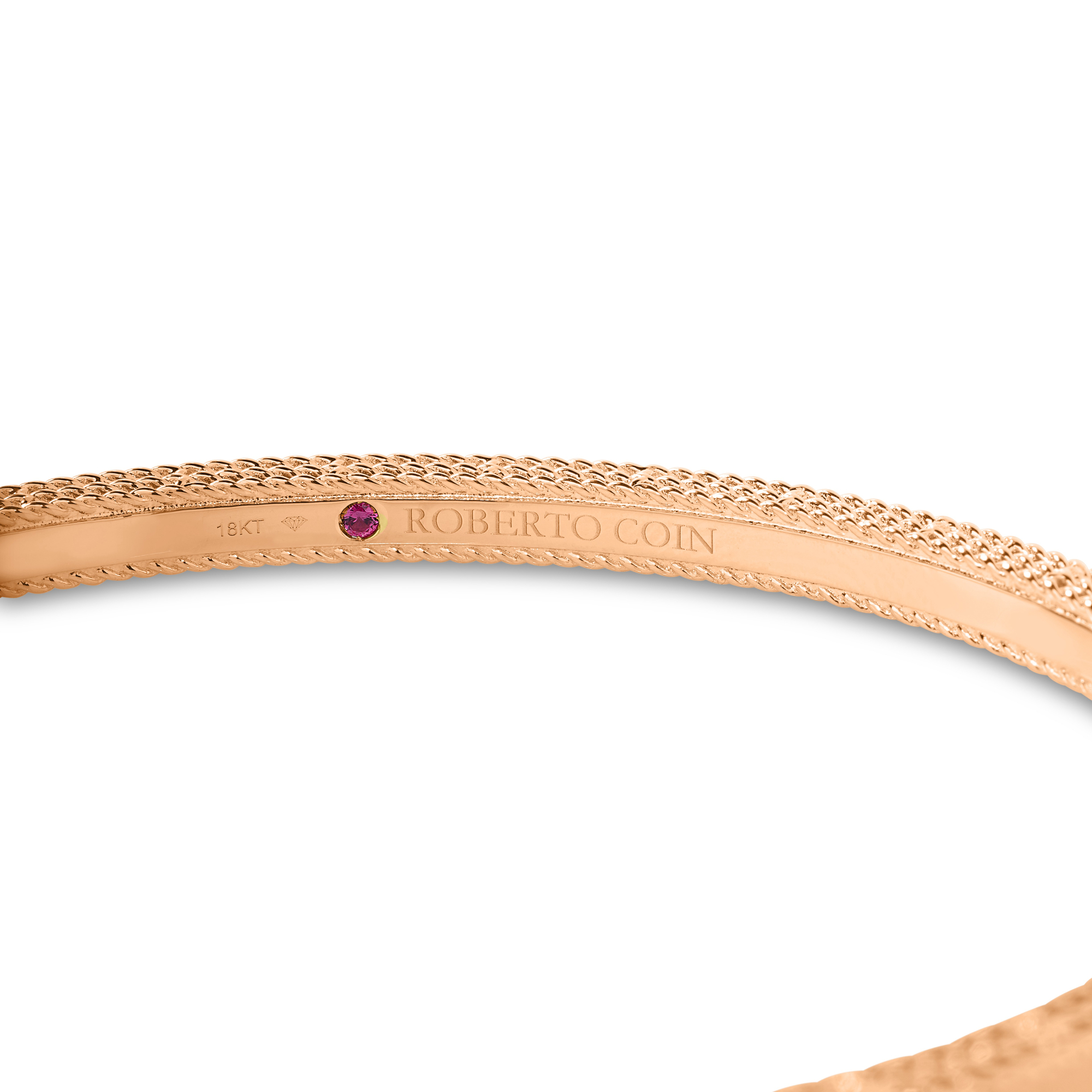 18k Yellow Gold Princess Diamond & Ruby Satin Finish Bangle