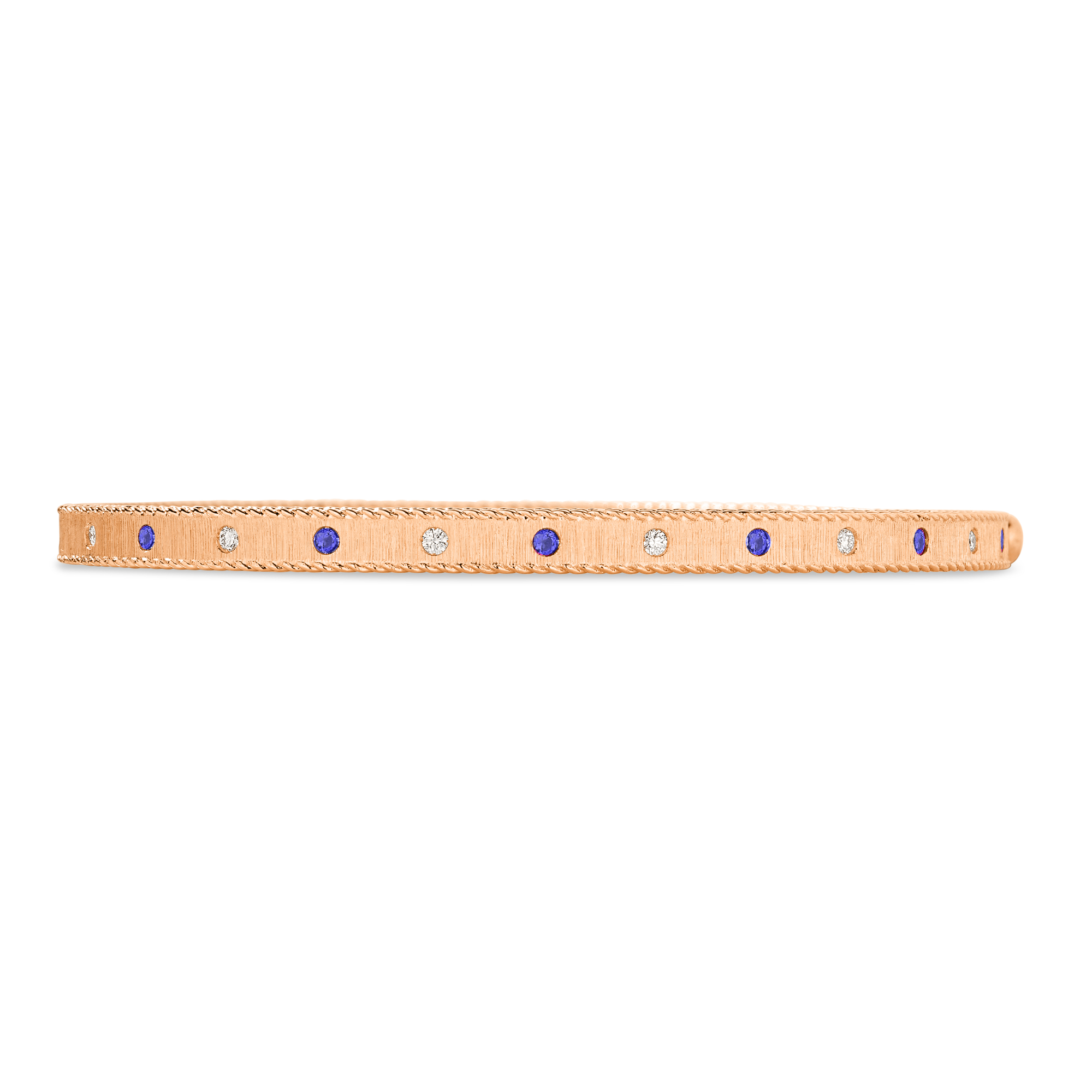 18k Yellow Gold Princess Diamond & Blue Sapphire Satin Finish Bangle