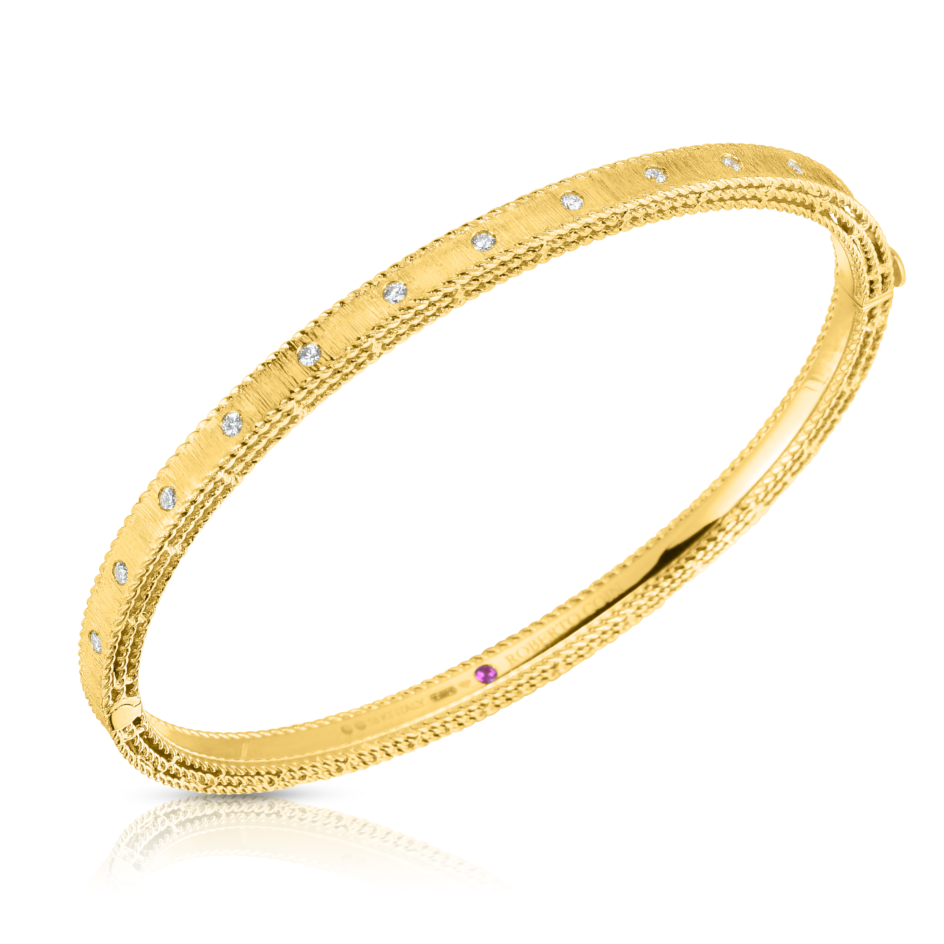 18k Yellow Gold Princess Diamond & Satin Finish Bangle