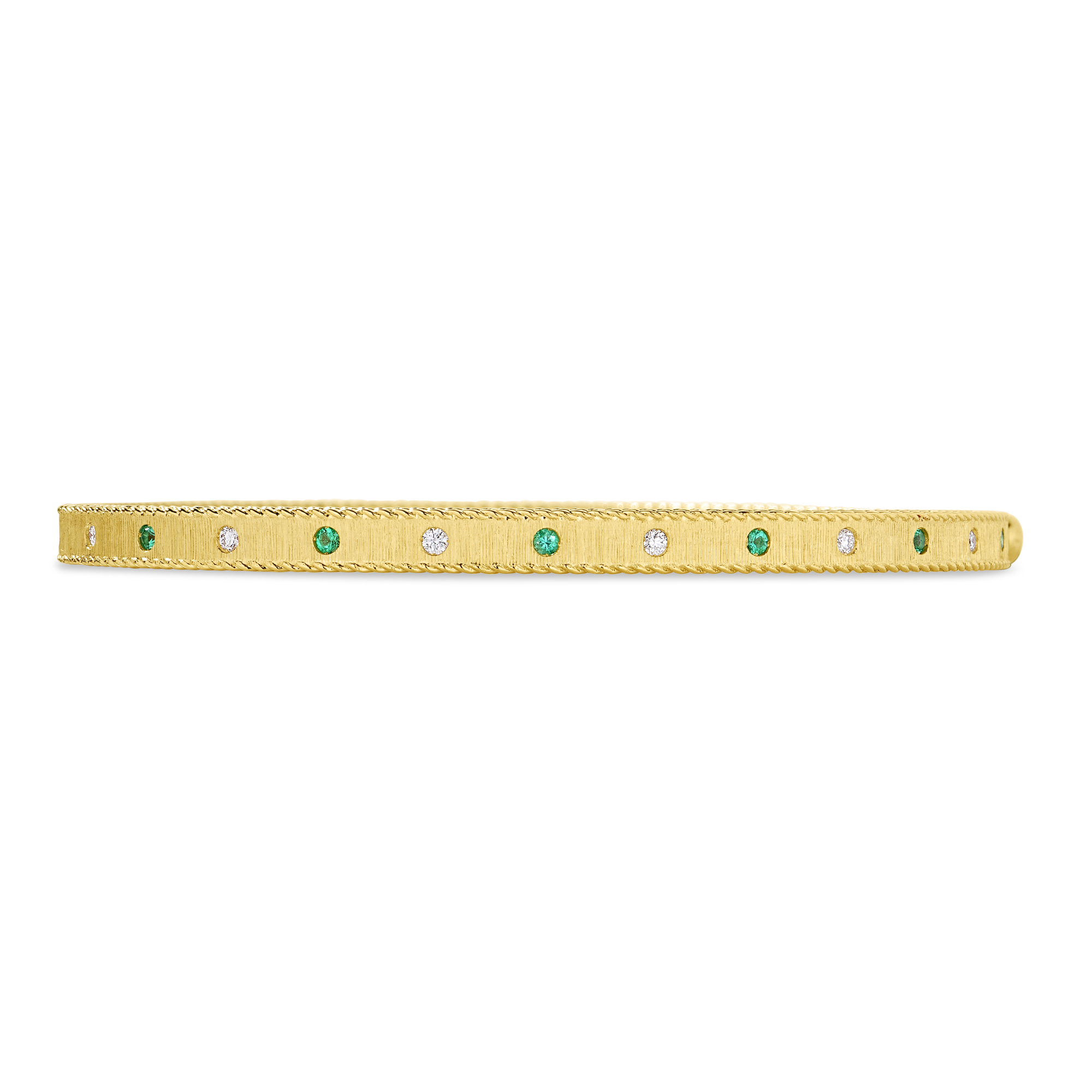 18k Yellow Gold Princess Diamond & Emerald Satin Finish Bangle