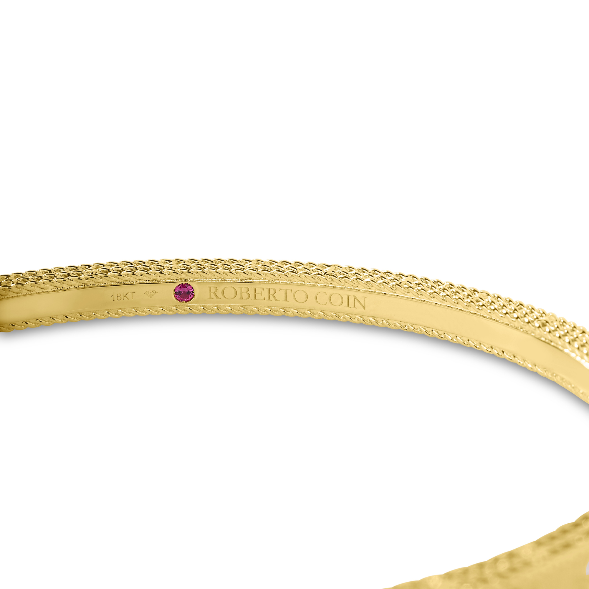18k Yellow Gold Princess Diamond & Ruby Satin Finish Bangle