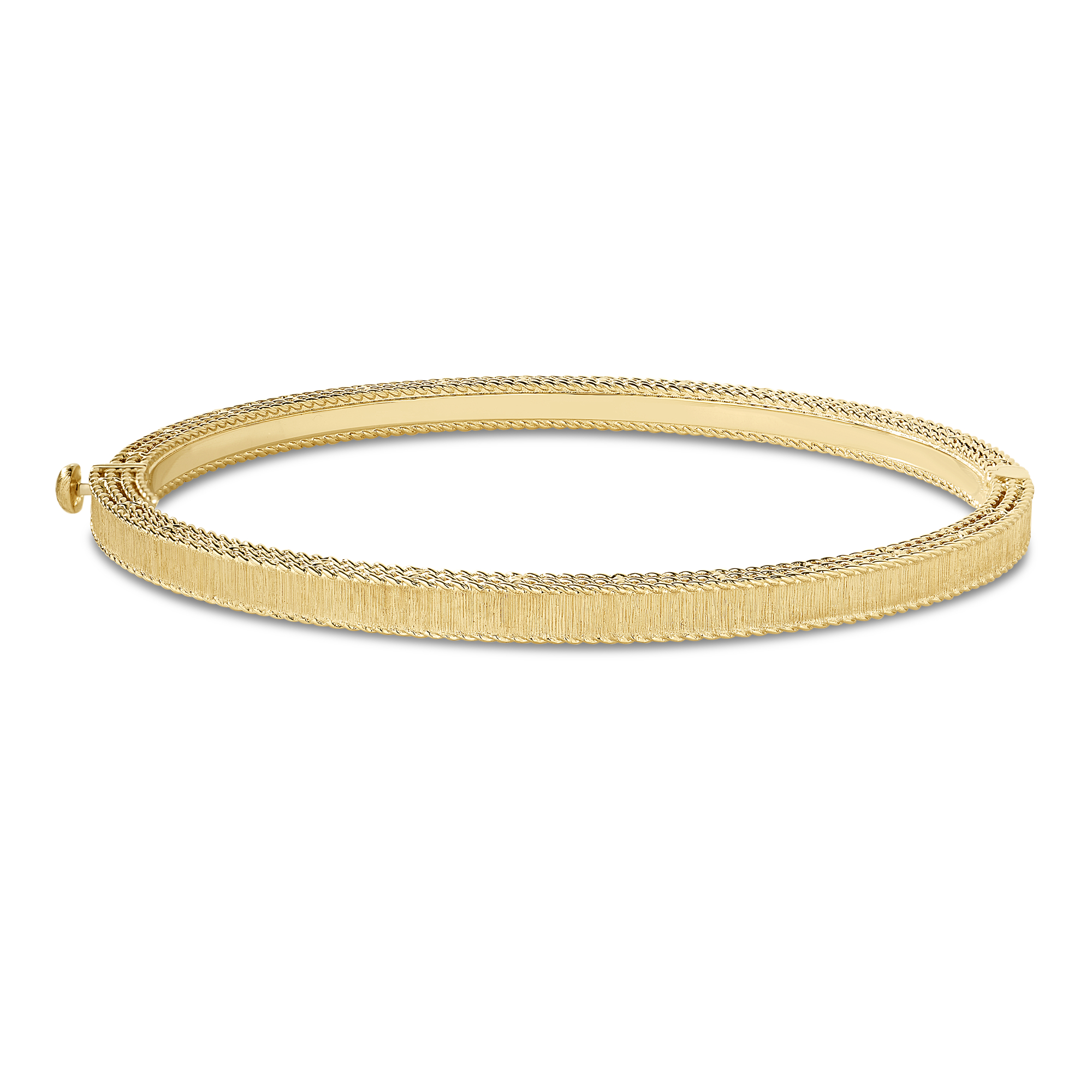 18k Yellow Gold Princess Diamond & Blue Sapphire Satin Finish Bangle