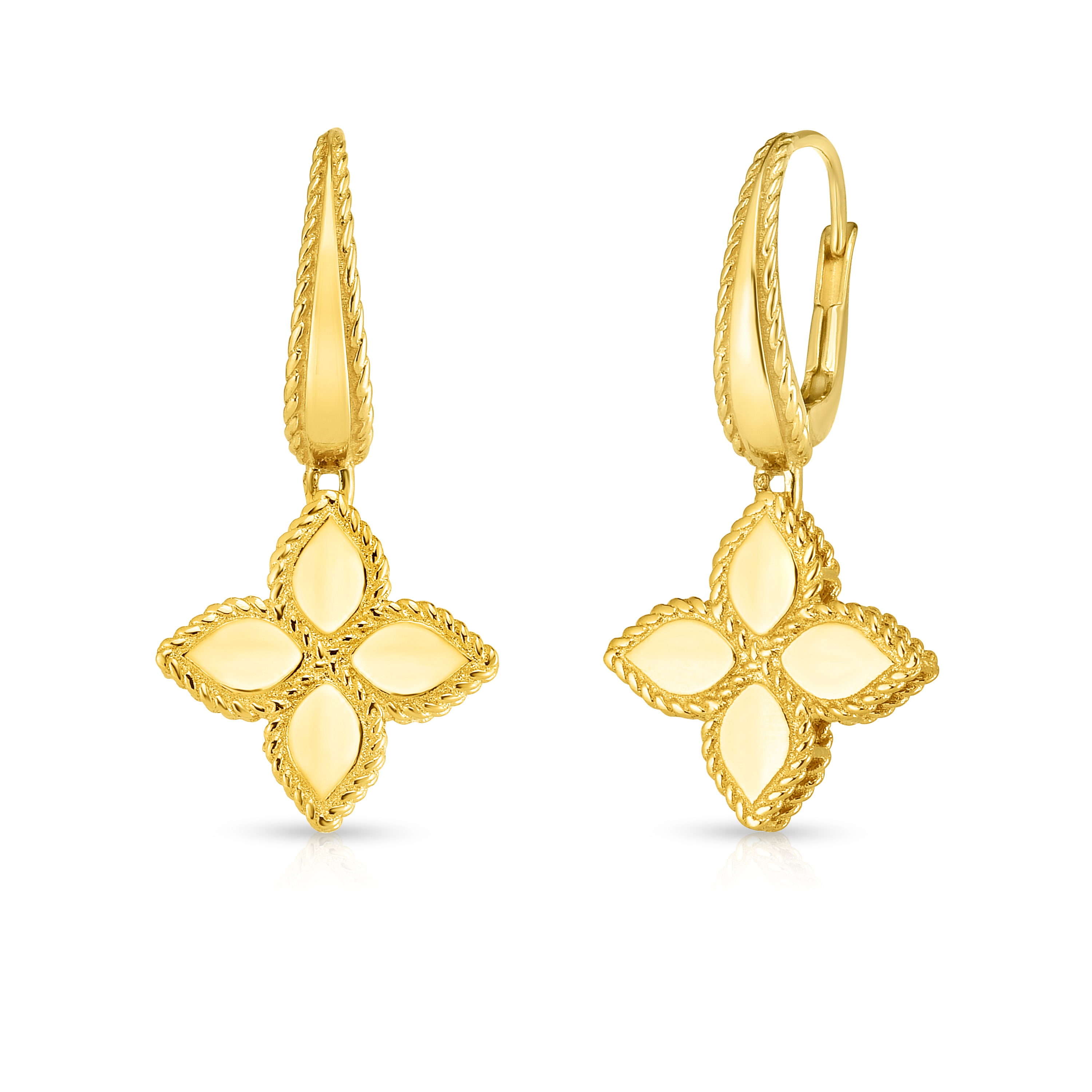 18k Yellow Gold Princess Flower Medium Drop Earrings