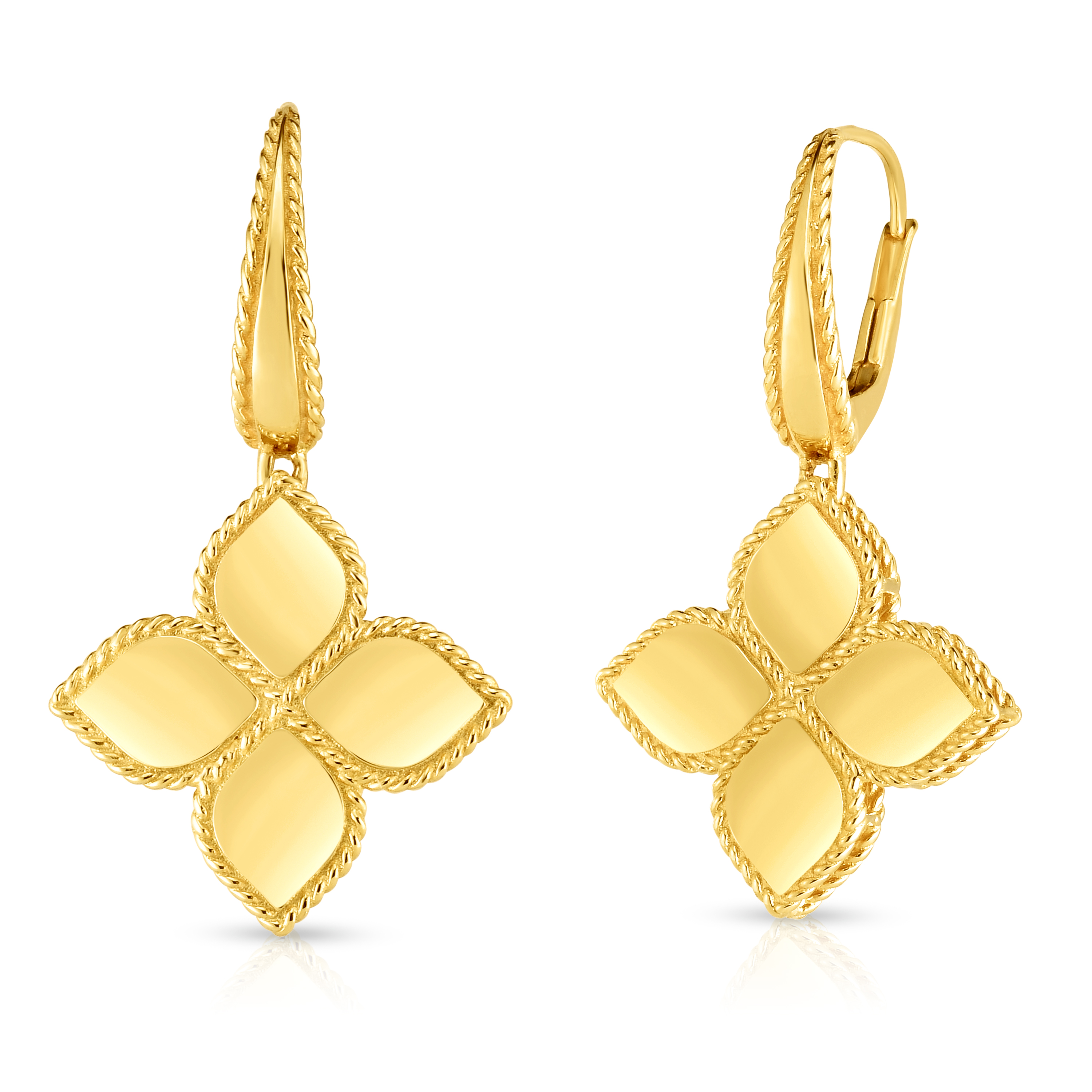 18k Yellow Gold Princess Flower Large Drop Earrings