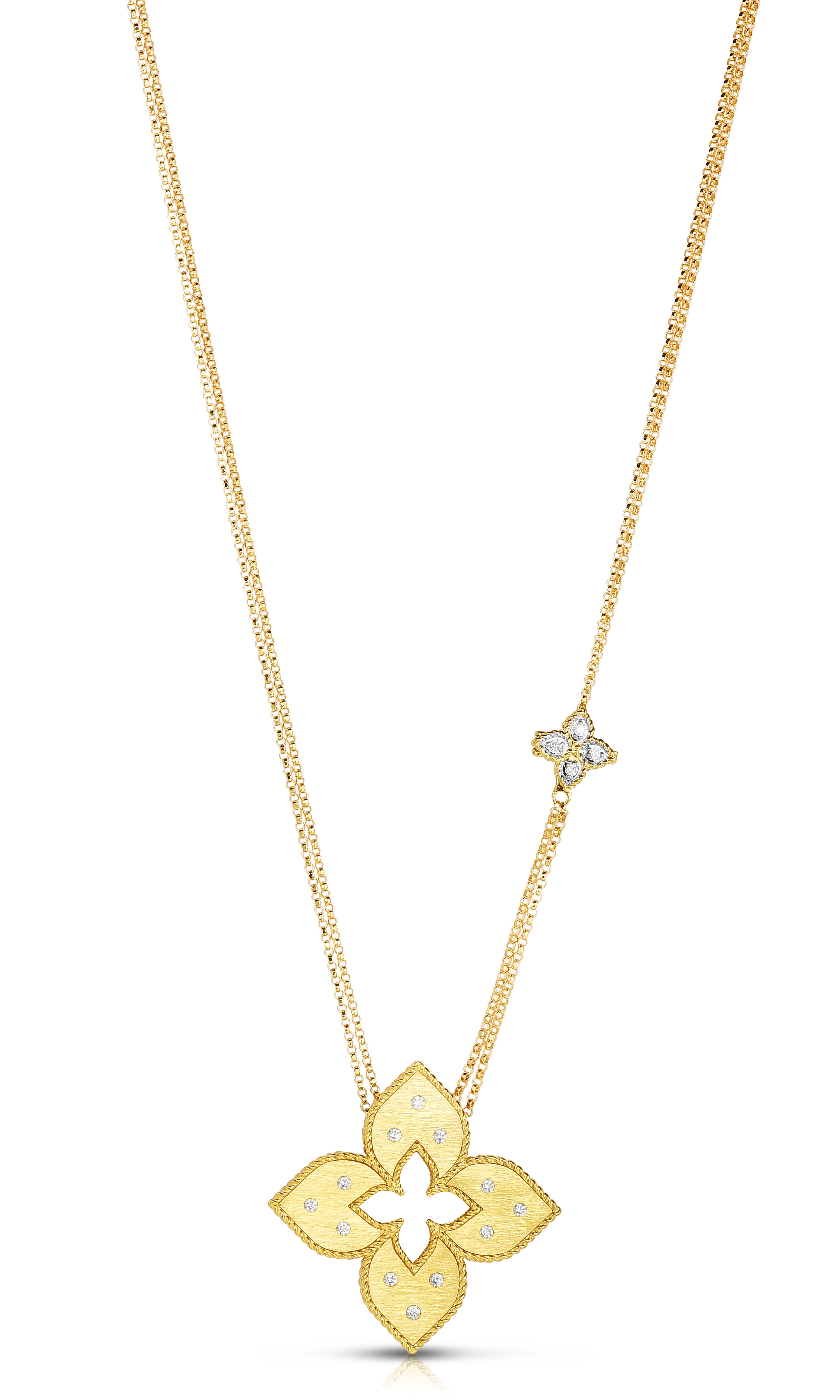 18k Yellow/white Gold Venetian Princess Medium Cut Out Diamond Flower Long Necklace