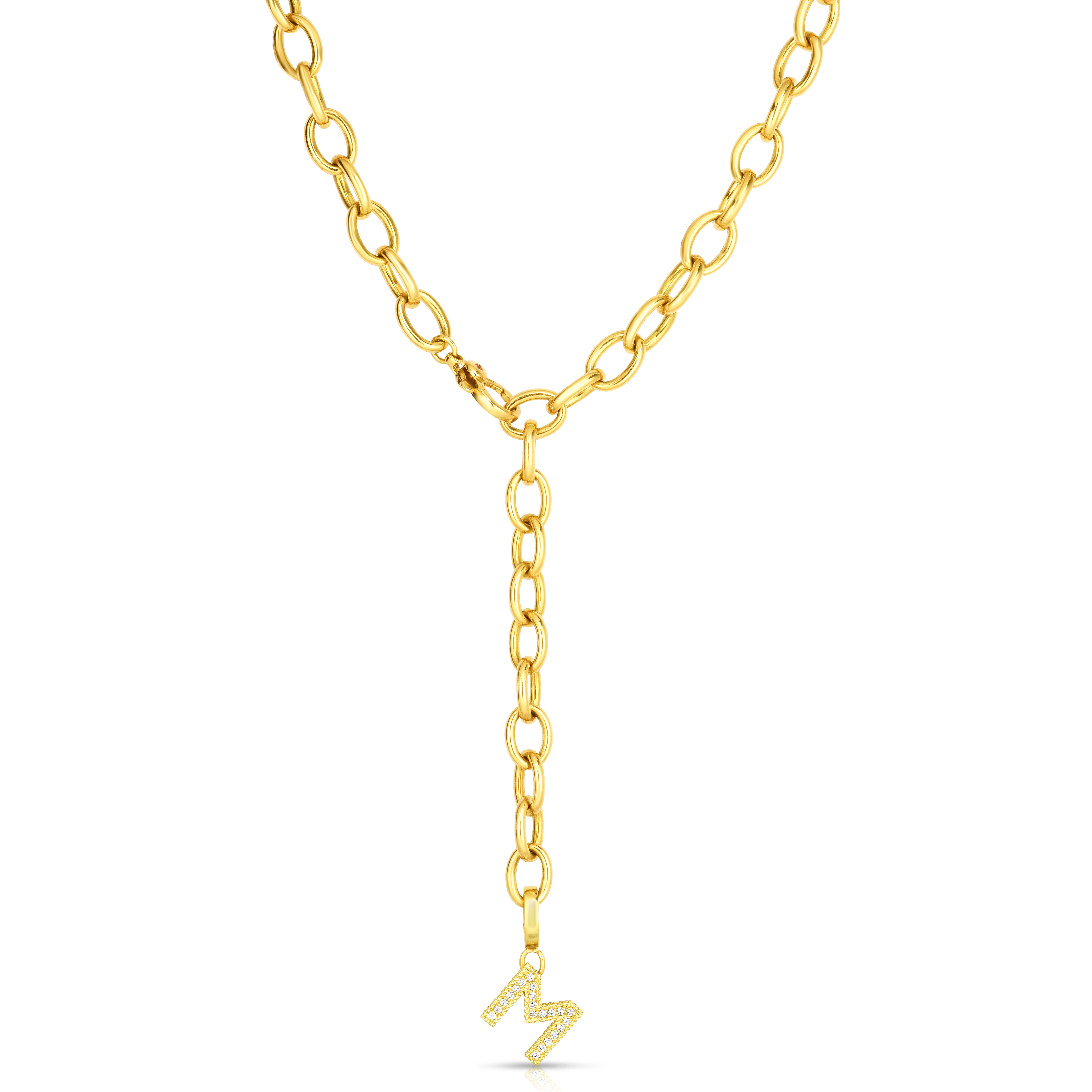 18k Yellow Designer Gold Oval Link Charm Necklace