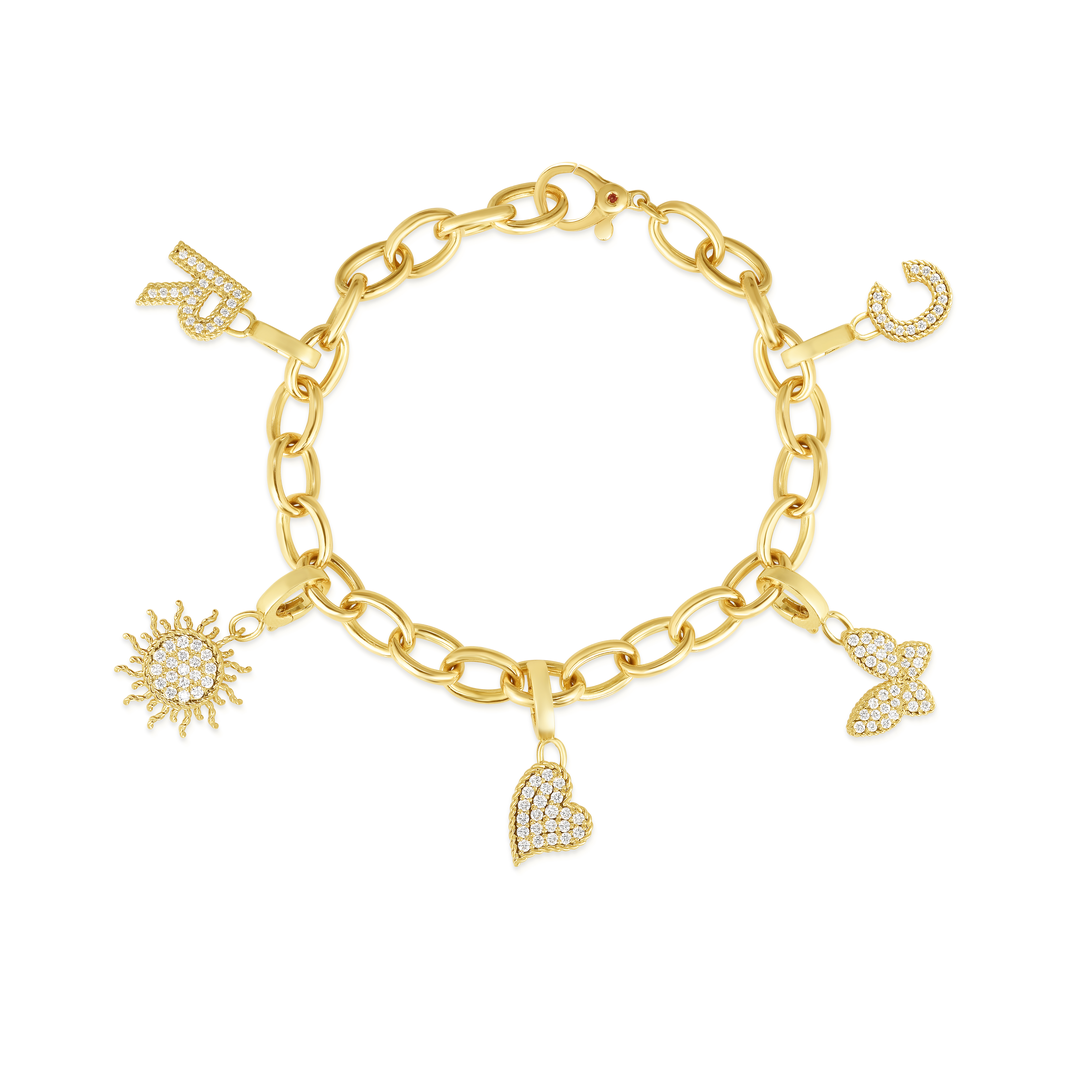 18k Yellow Designer Gold Oval Link Charm Bracelet