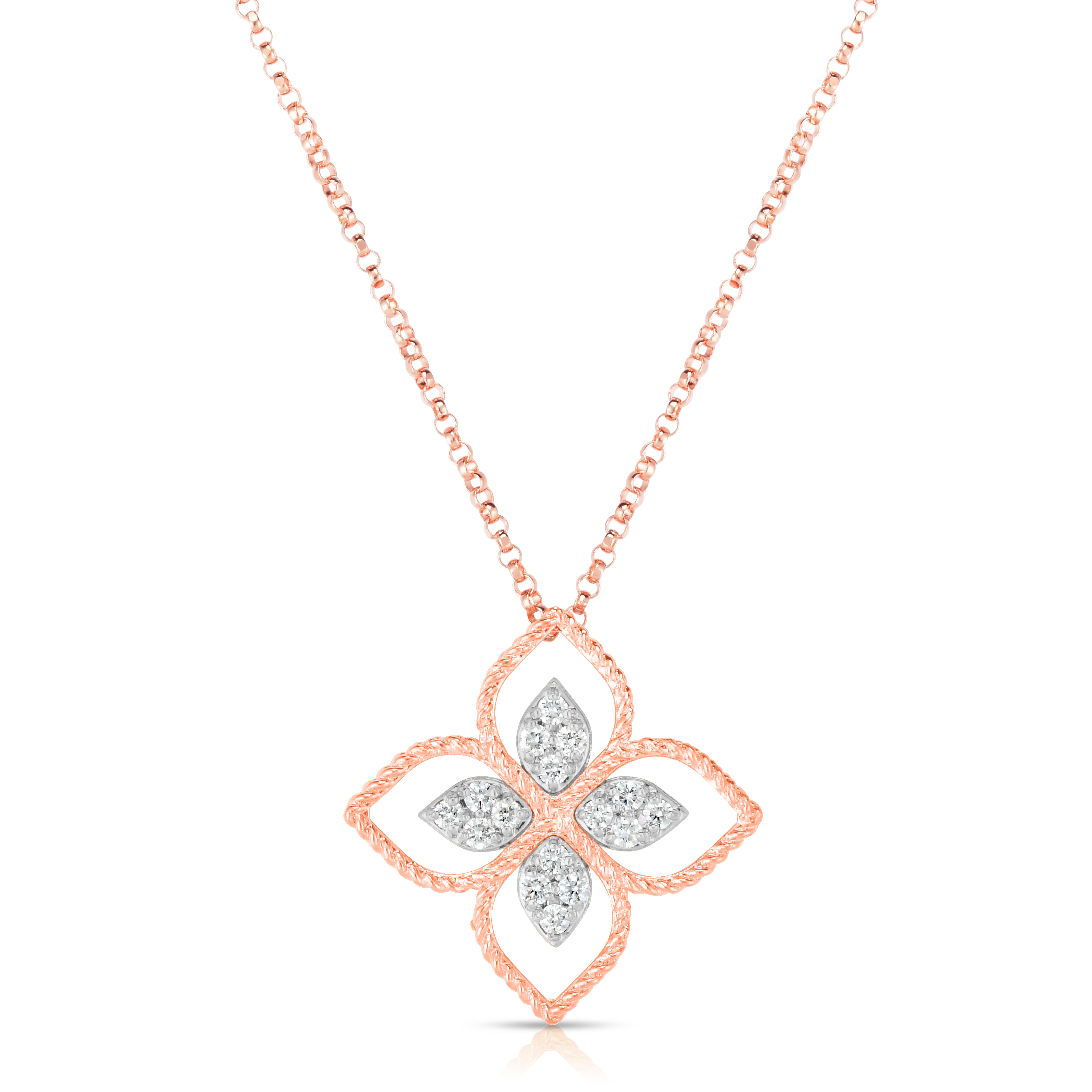 18k White Gold Princess Flower Large Diamond Flower Necklace