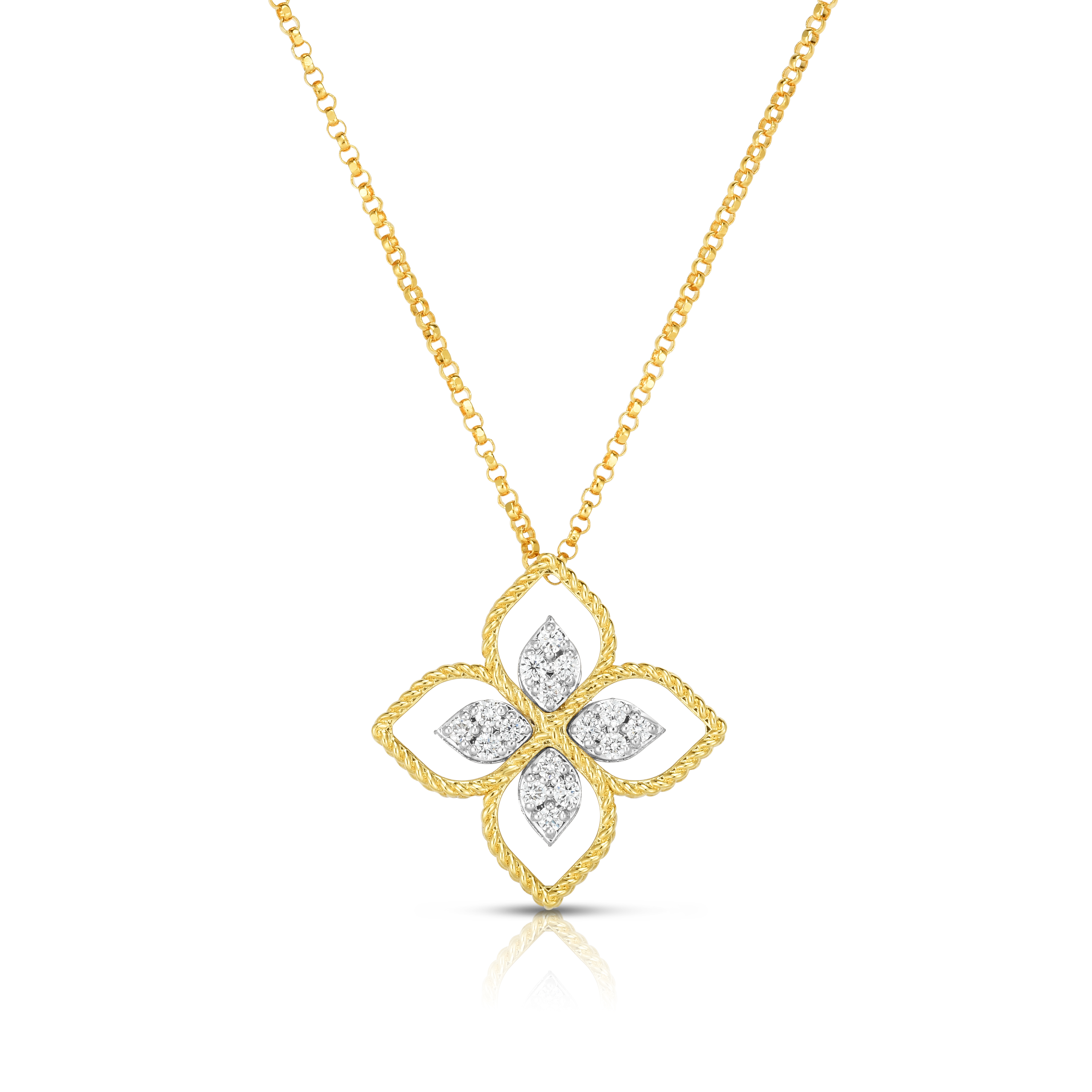 18k Yellow/white Gold Princess Flower Large Diamond Flower Necklace