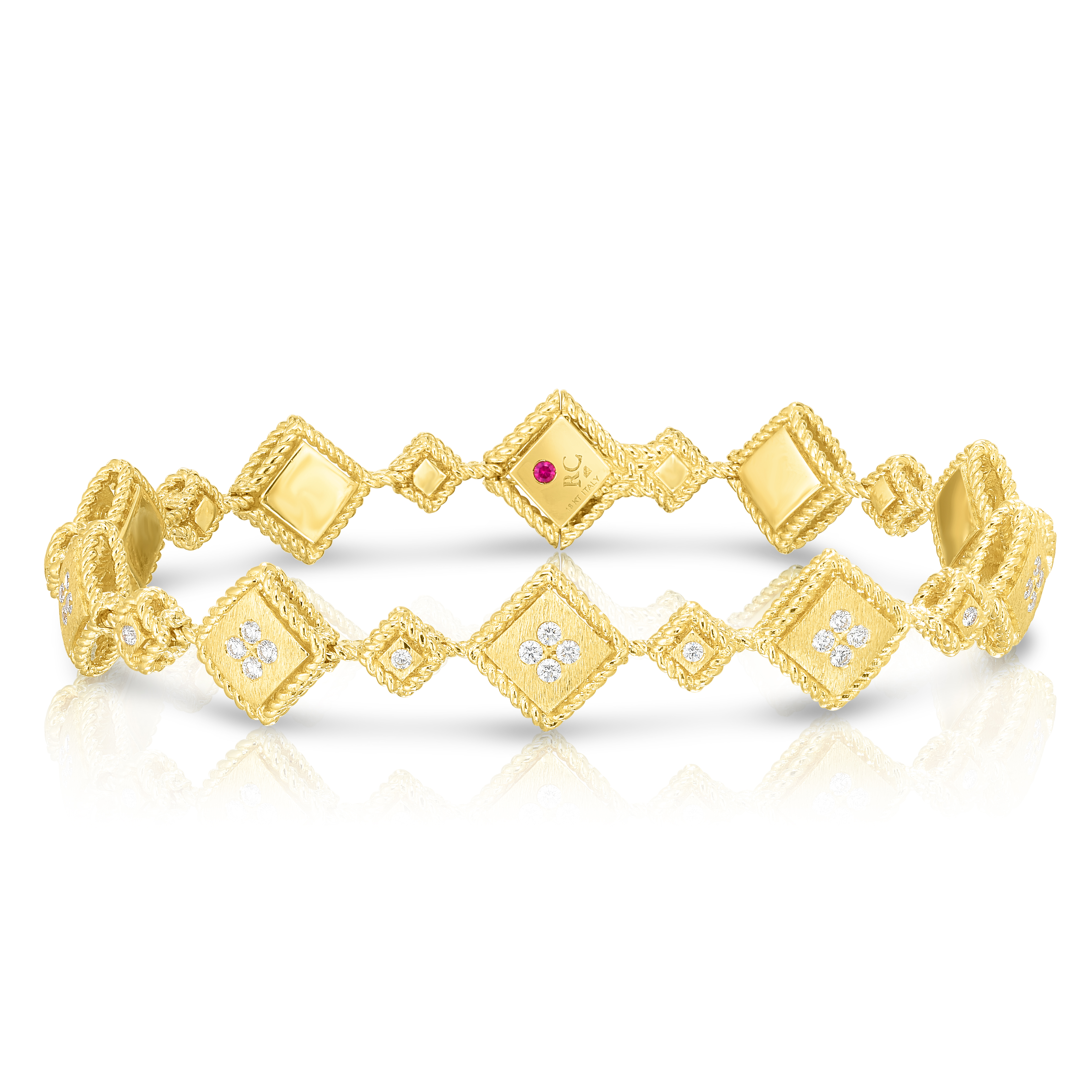18k Yellow Gold Palazzo Ducale Diamond & Satin Finish Alternating Square Bracelet