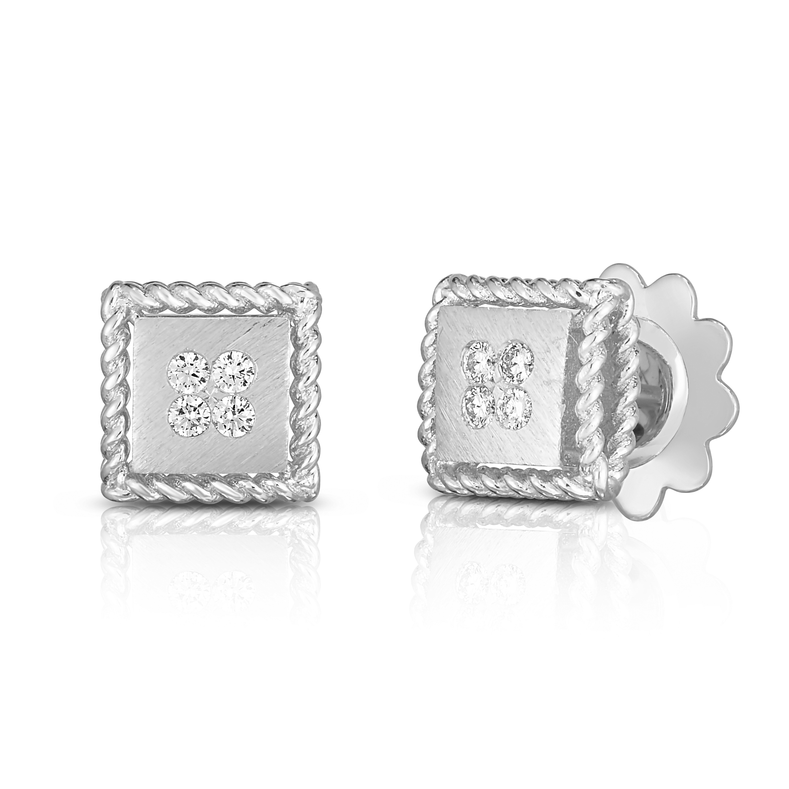 18k White Gold Palazzo Ducale Diamond Accent Satin Stud Earrings