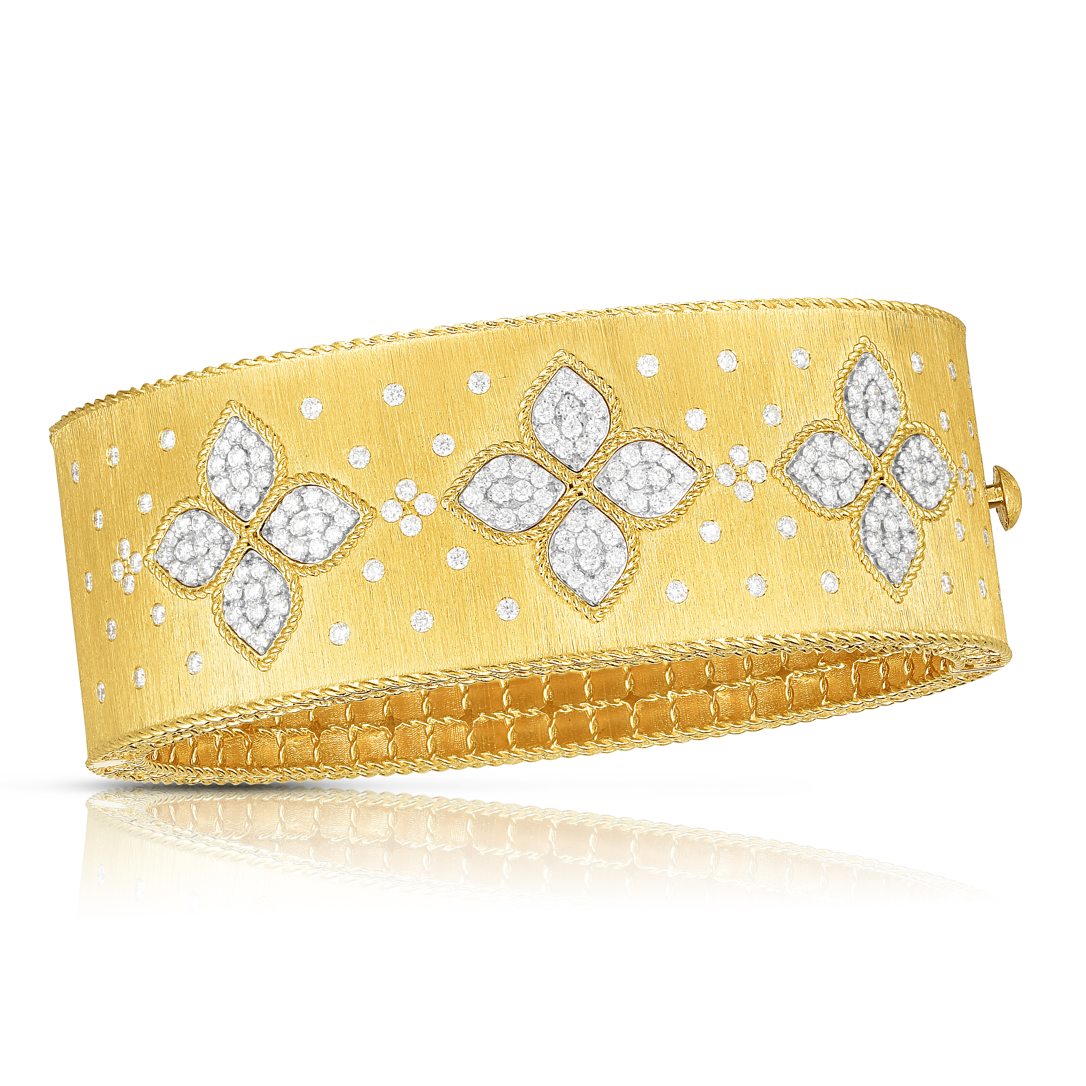 18k Yellow/white Gold Venetian Princess Diamond Satin Bangle