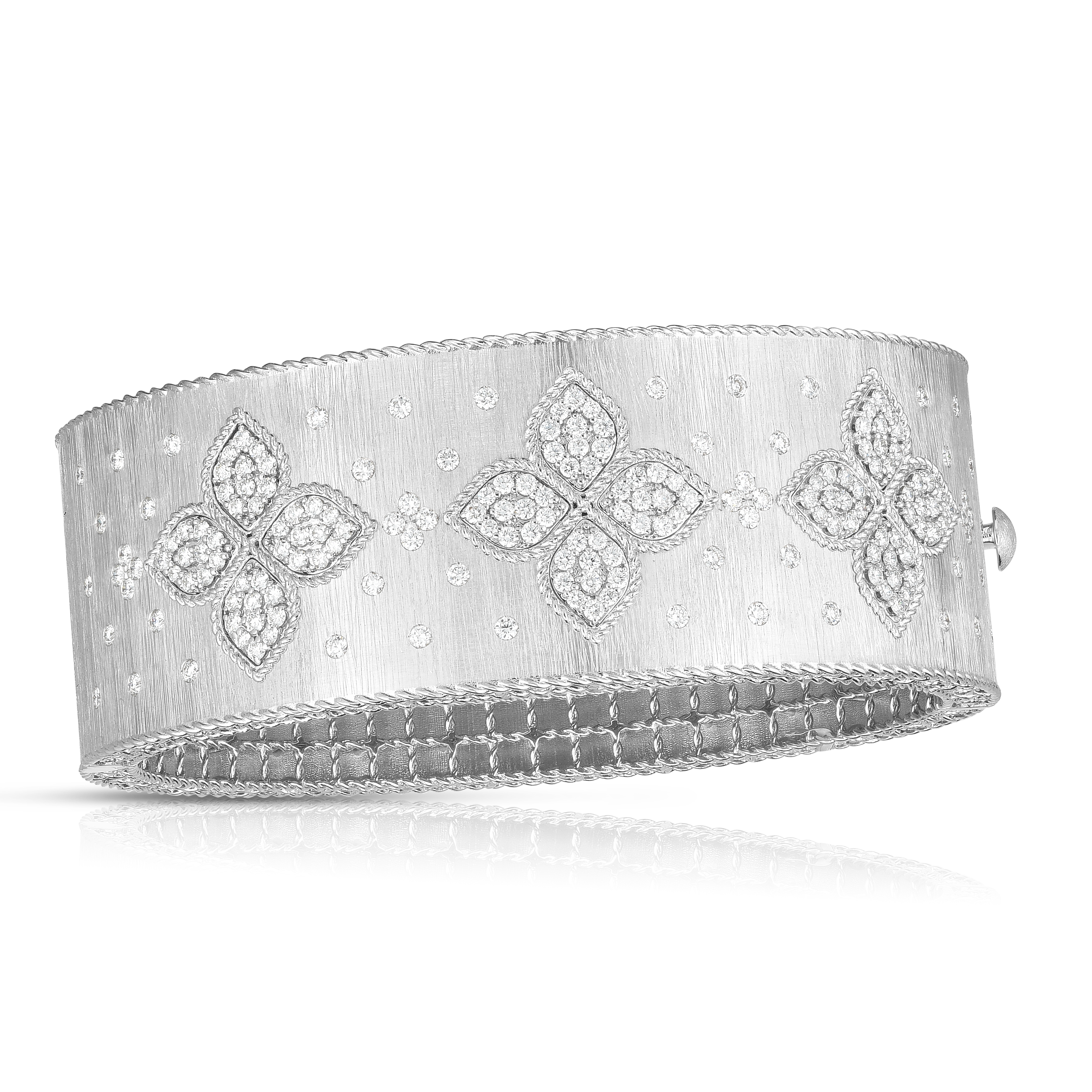 18k White Gold Venetian Princess Wide Diamond Satin Bangle