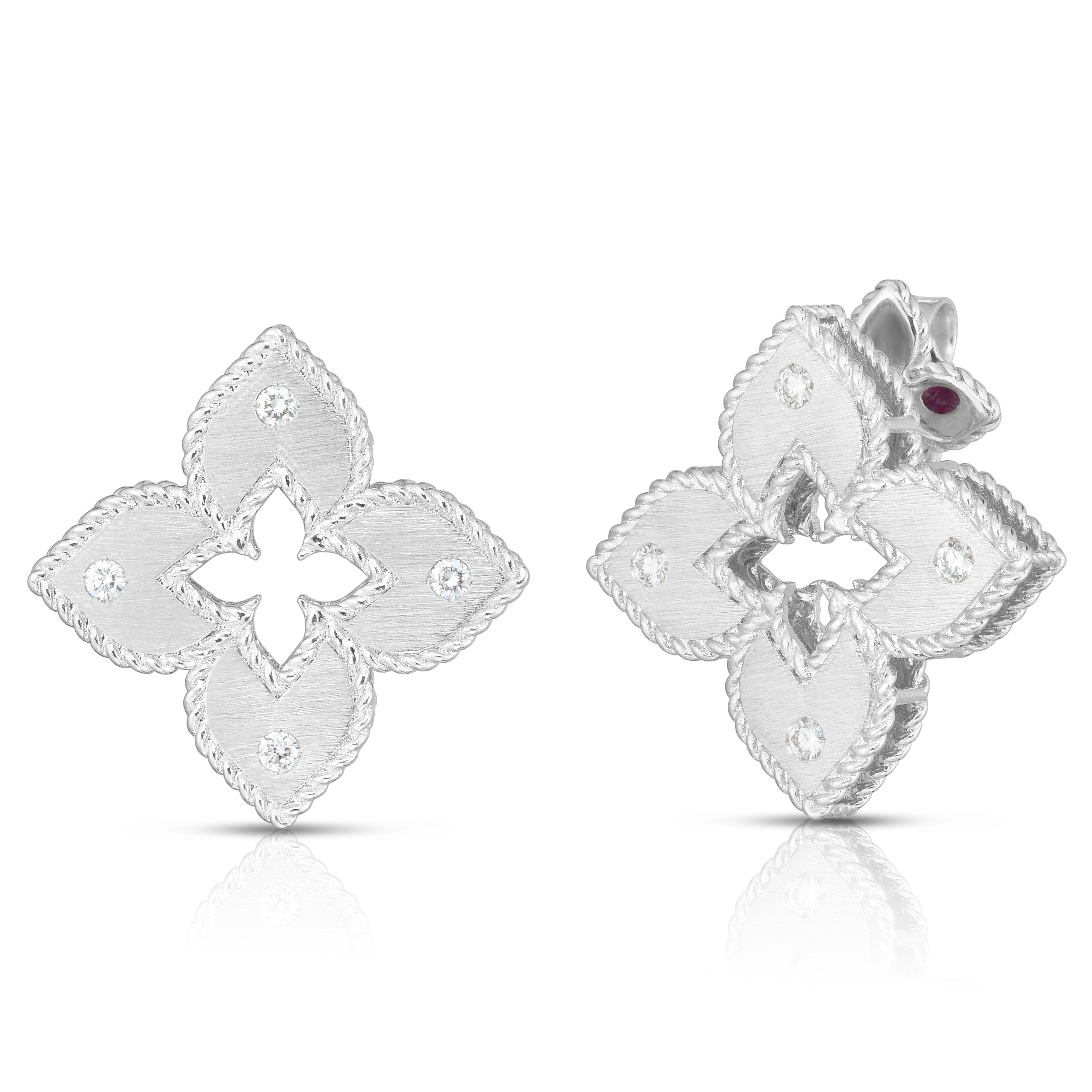 18k White Gold Venetian Princess Diamond & Satin Finish Flower Earrings