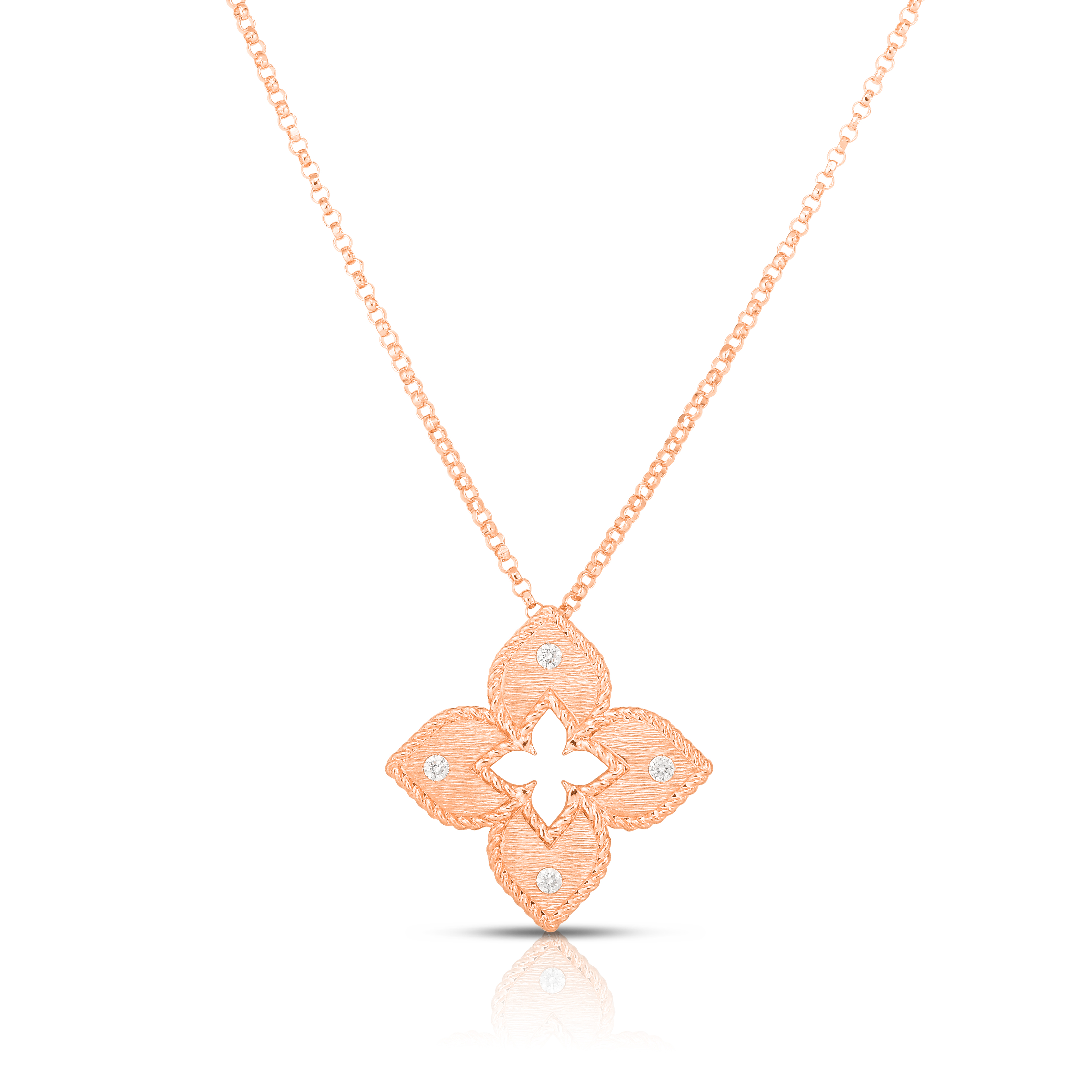 18k Rose Gold Venetian Princess Diamond & Satin Finish Flower Necklace
