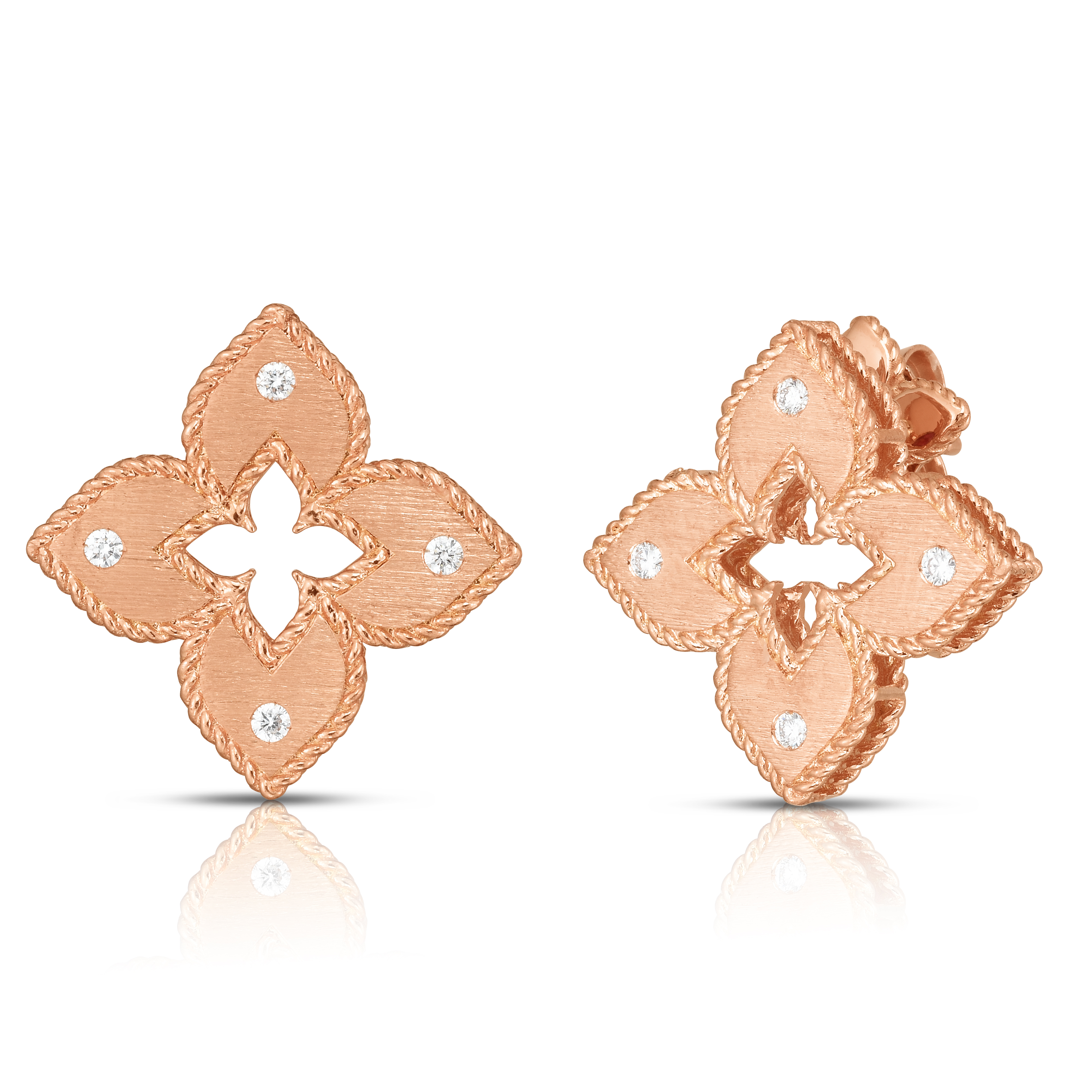18k Rose Gold Venetian Princess Diamond & Satin Finish Flower Earrings