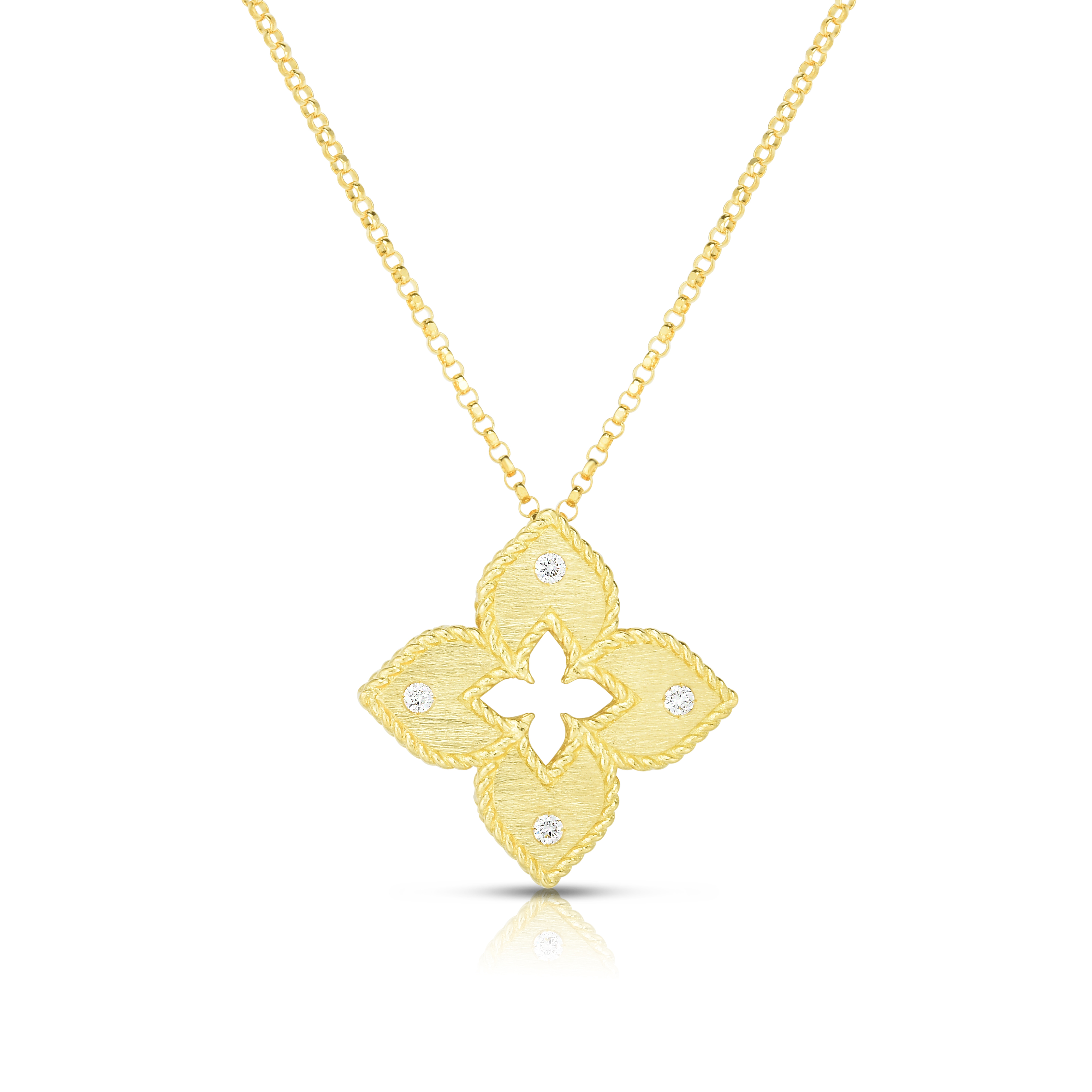 18k Yellow Gold Venetian Princess Diamond & Satin Finish Flower Necklace