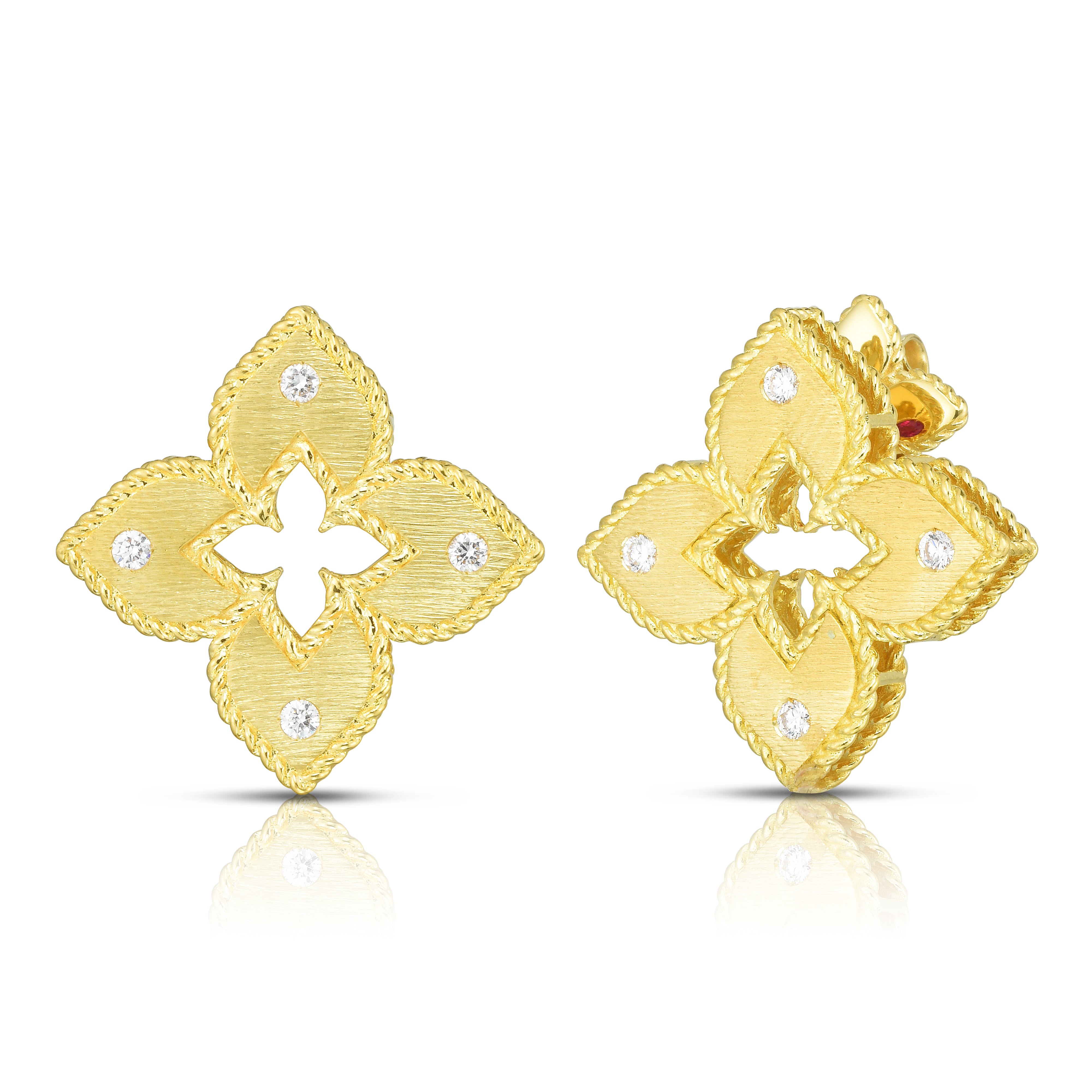 18k Yellow Gold Venetian Princess Diamond & Satin Finish Flower Earrings