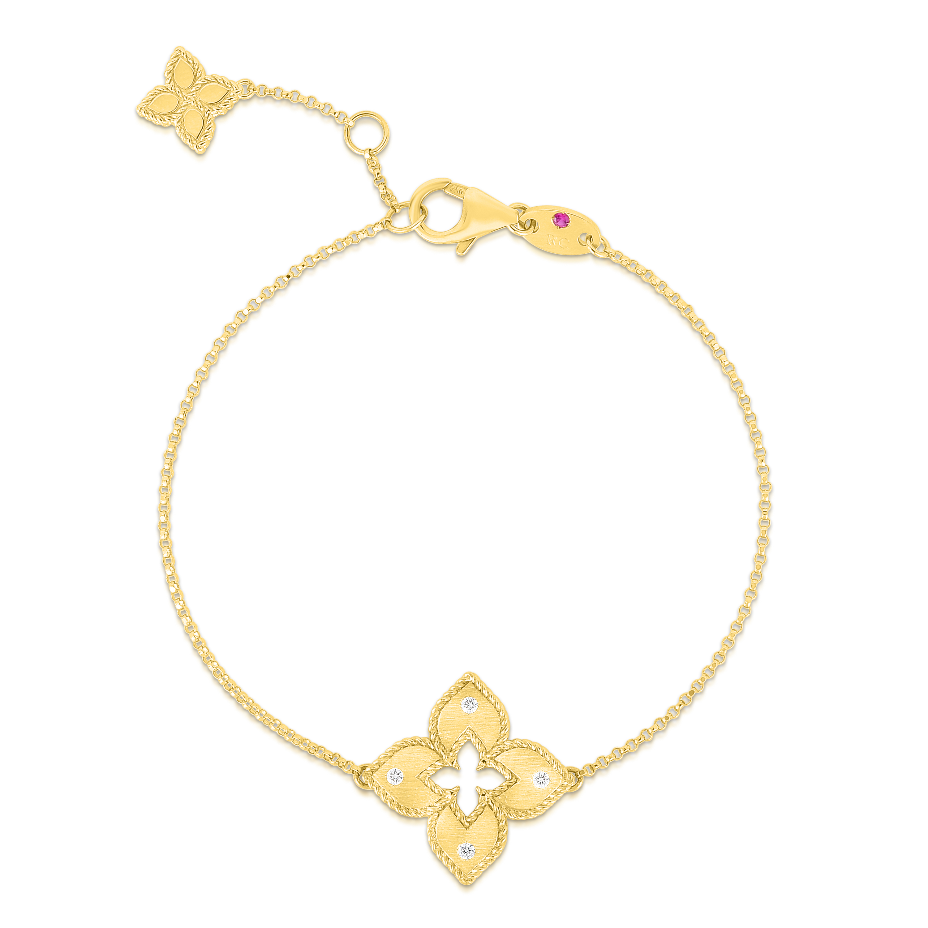 18k Yellow Gold Venetian Princess Diamond & Satin Finish Flower Bracelet