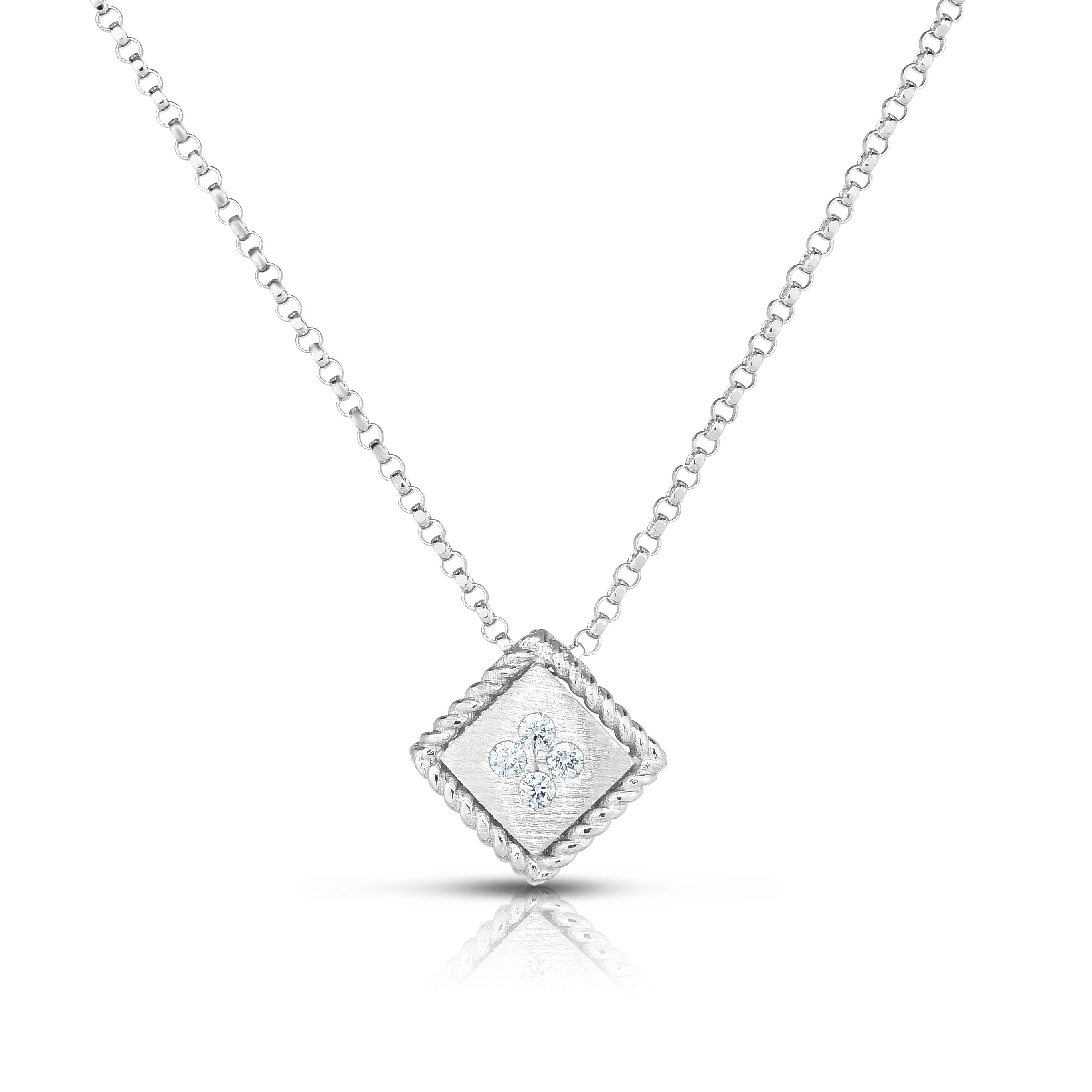 18k White Gold Palazzo Ducale Diamond Accent & Satin Finish Small Necklace