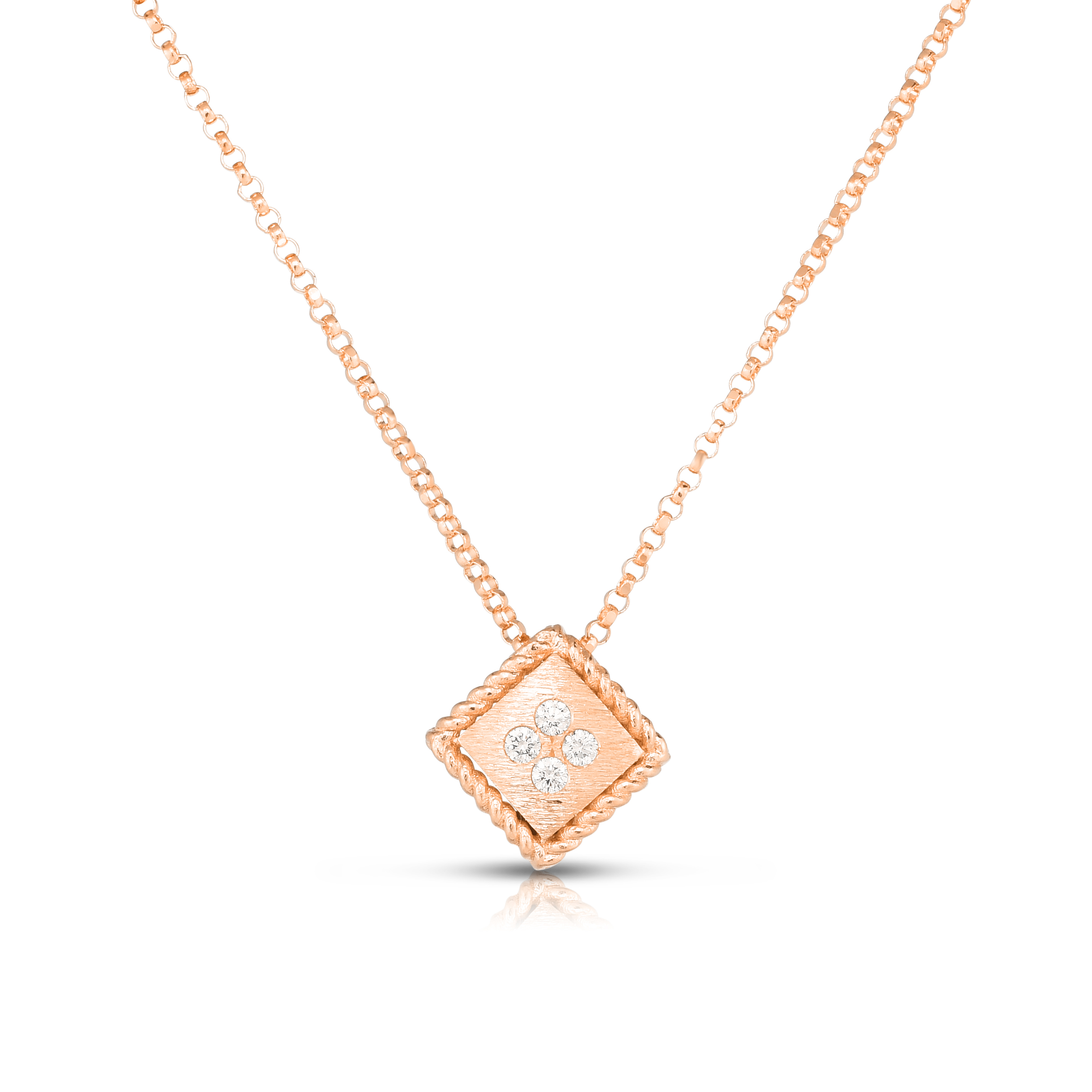 18k Rose Gold Palazzo Ducale Diamond Accent & Satin Finish Small Necklace