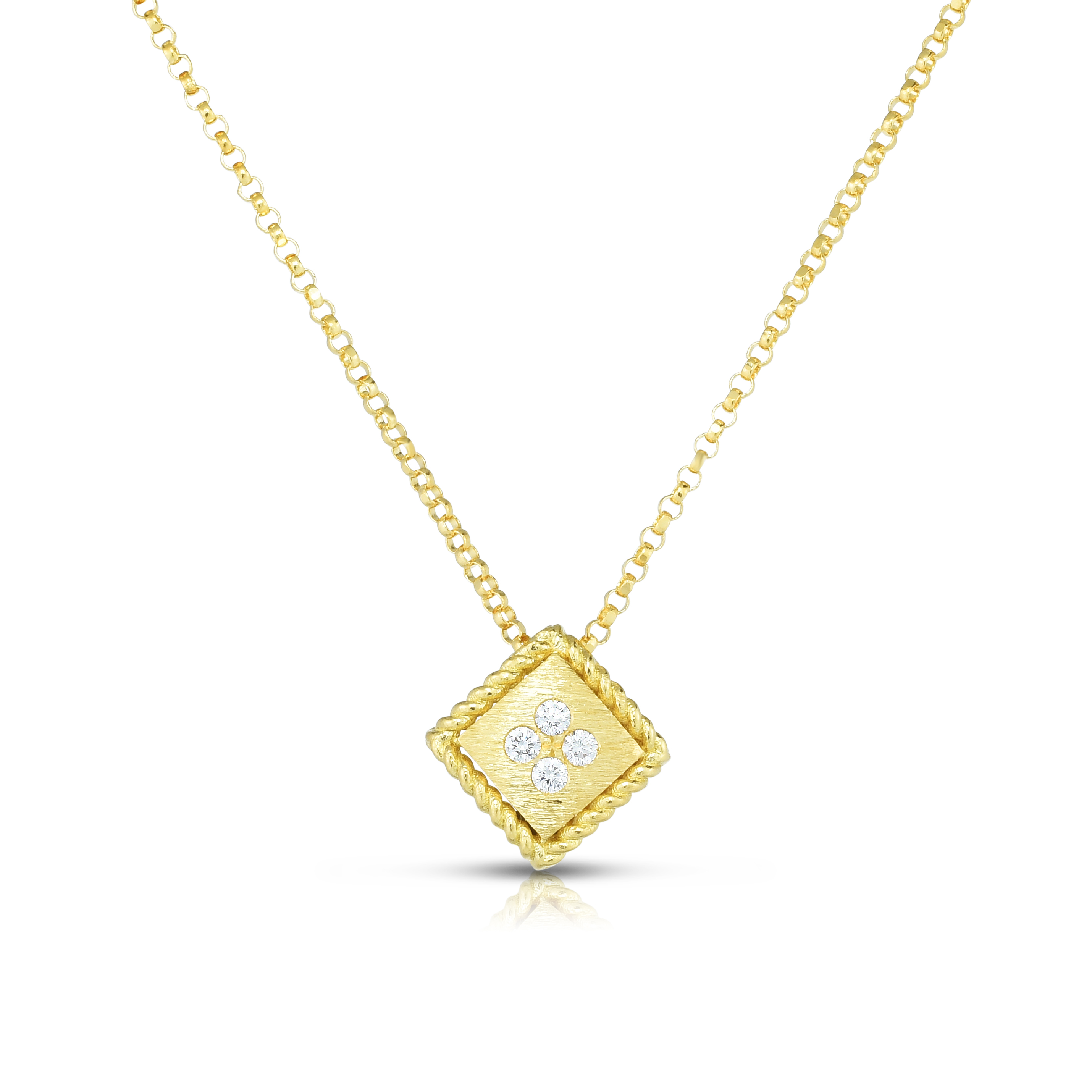 18k Yellow Gold Palazzo Ducale Diamond Accent & Satin Finish Small Necklace