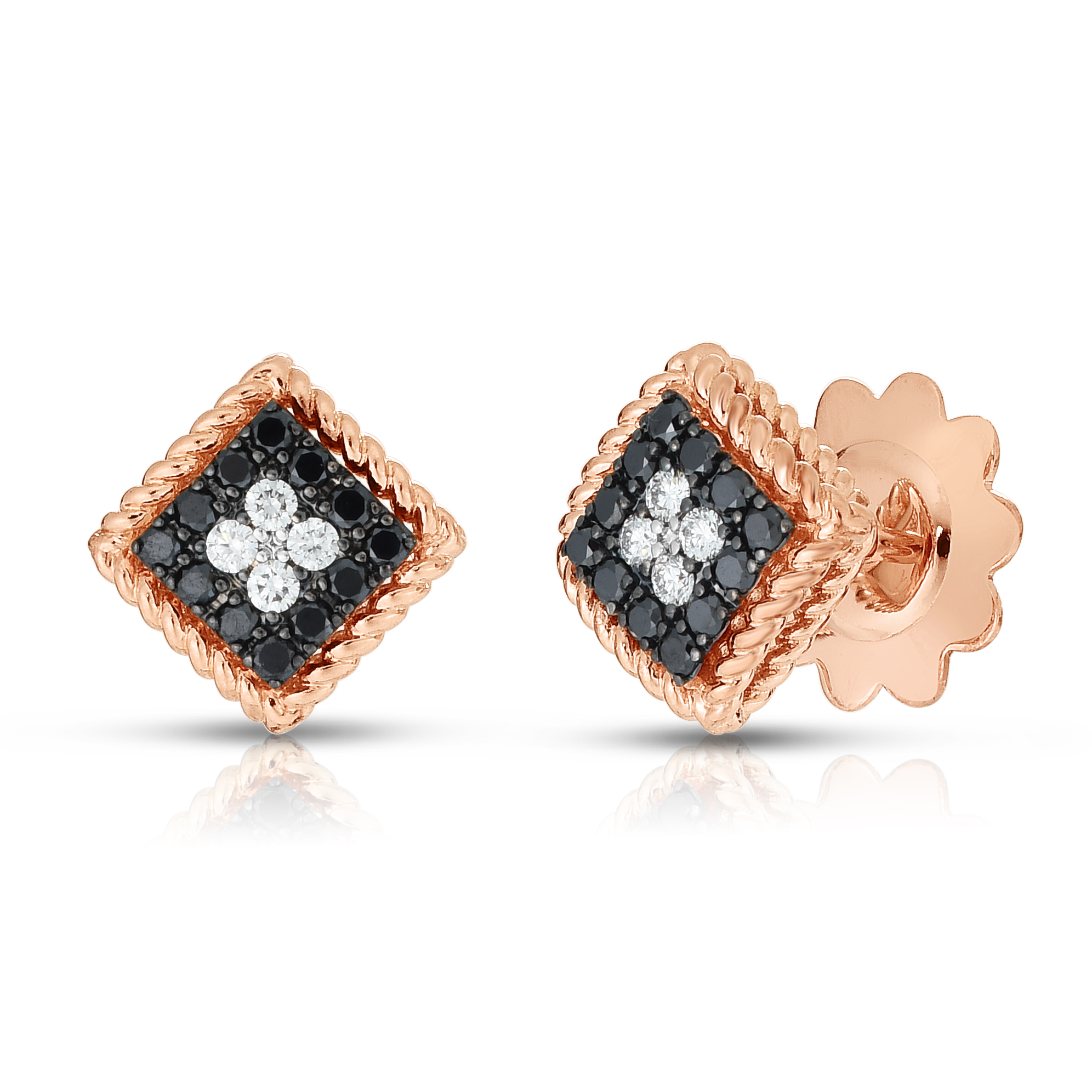 18k Rose Gold Palazzo Ducale Black & White Diamond Stud Earrings