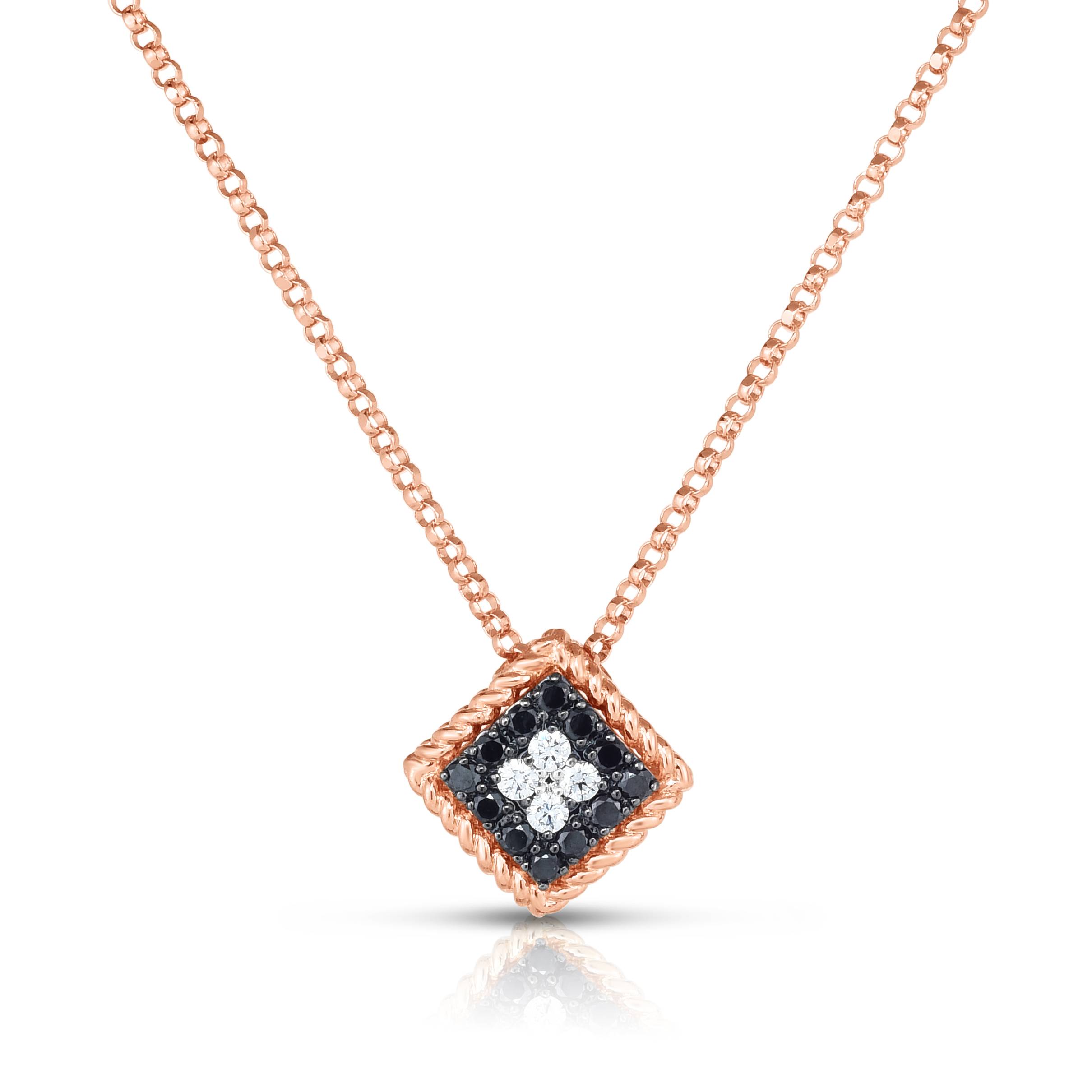 18k Rose Gold Palazzo Ducale Black & White Diamond Small Pendant Necklace