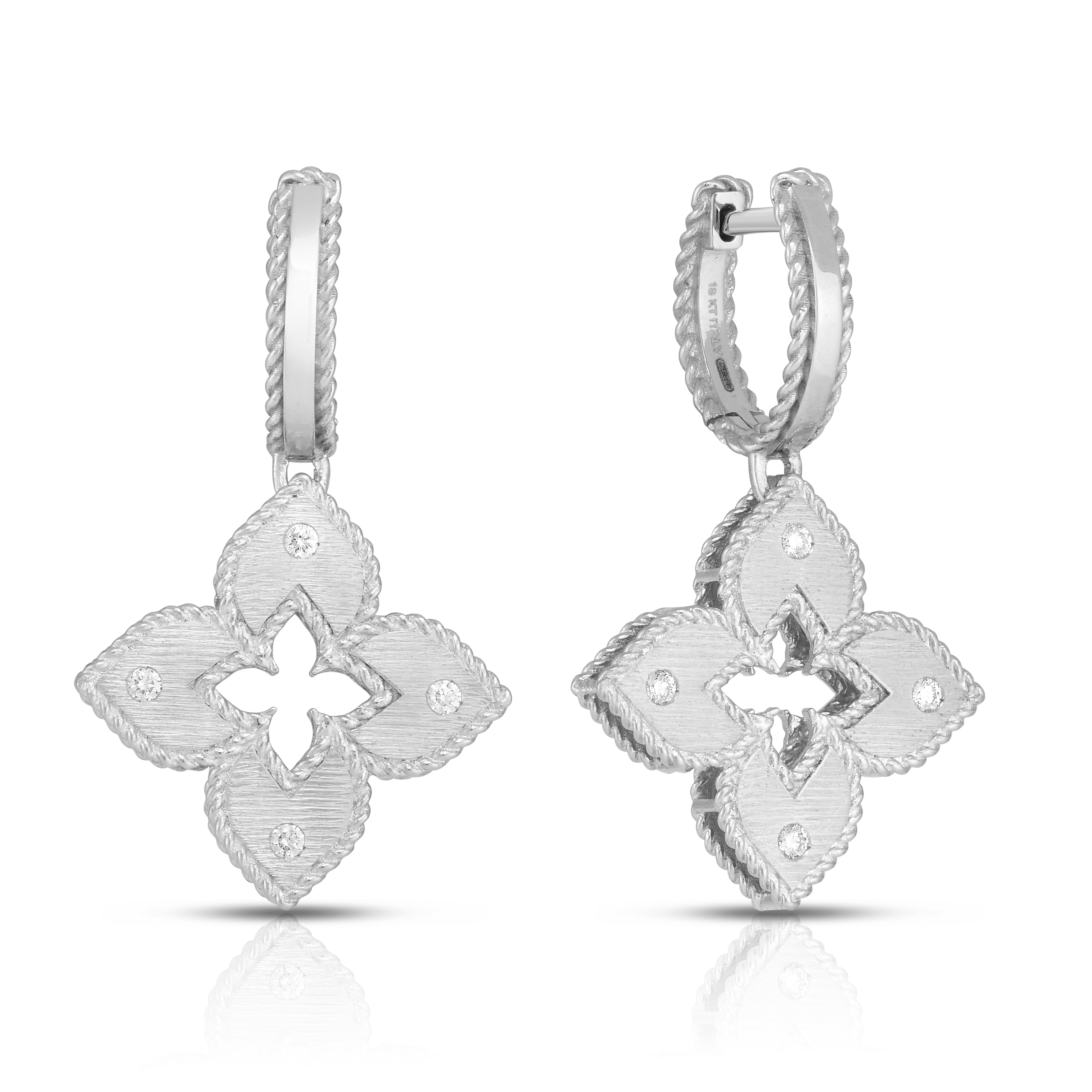 18k White Gold Venetian Princess Diamond Flower Drop Earrings
