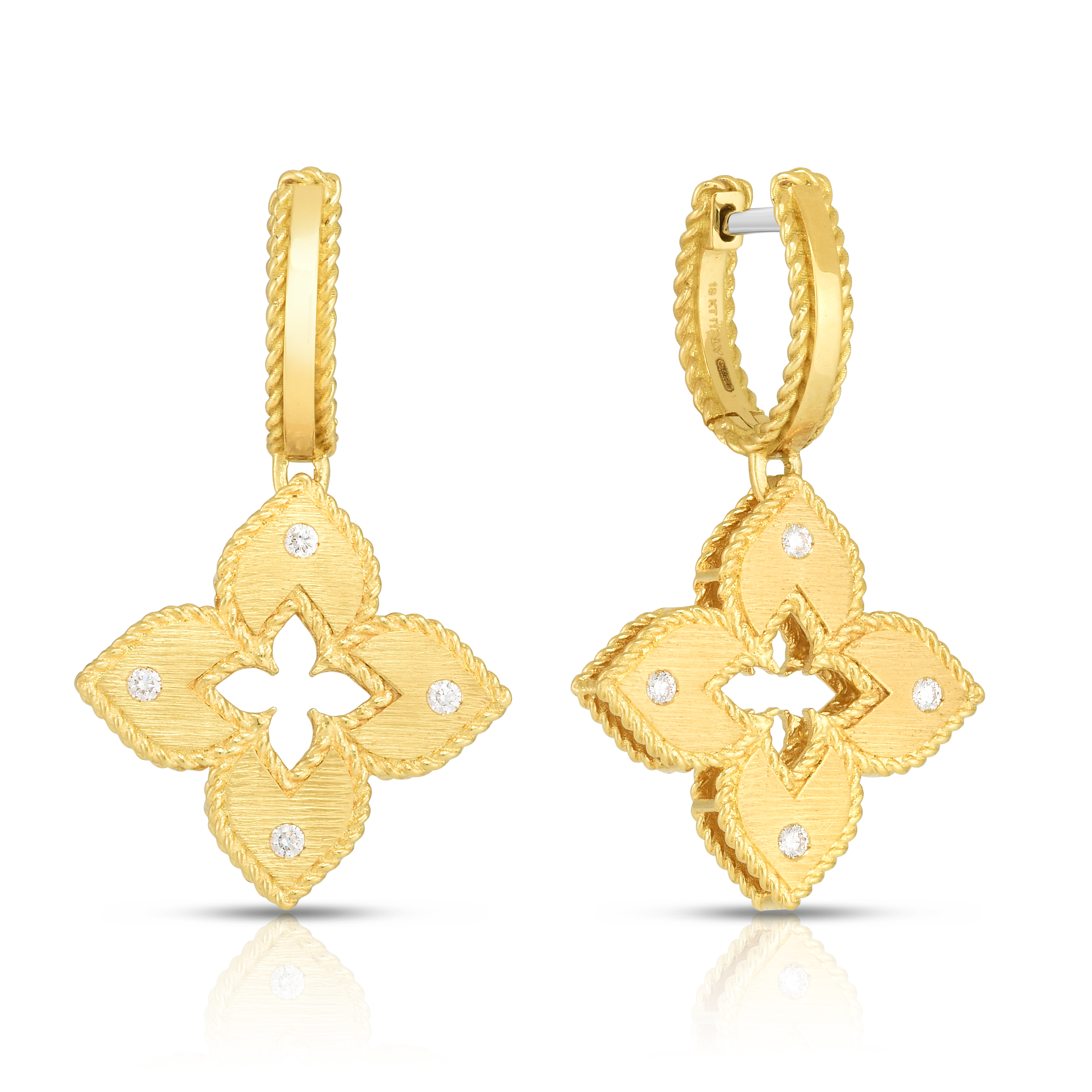 18k Yellow Gold Venetian Princess Diamond Flower Drop Earrings