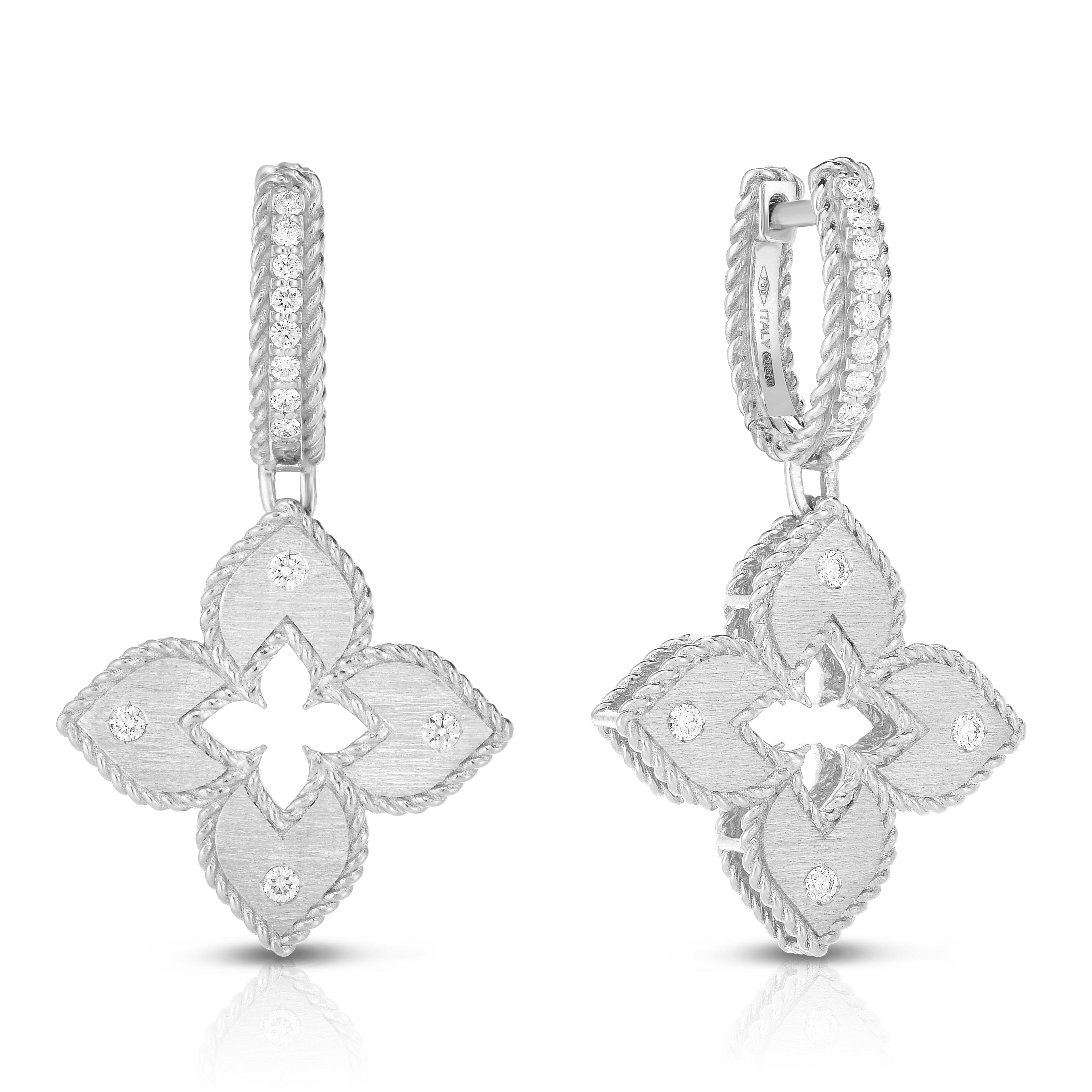 18k White Gold Venetian Princess Diamond Accent Flower Drop Earrings
