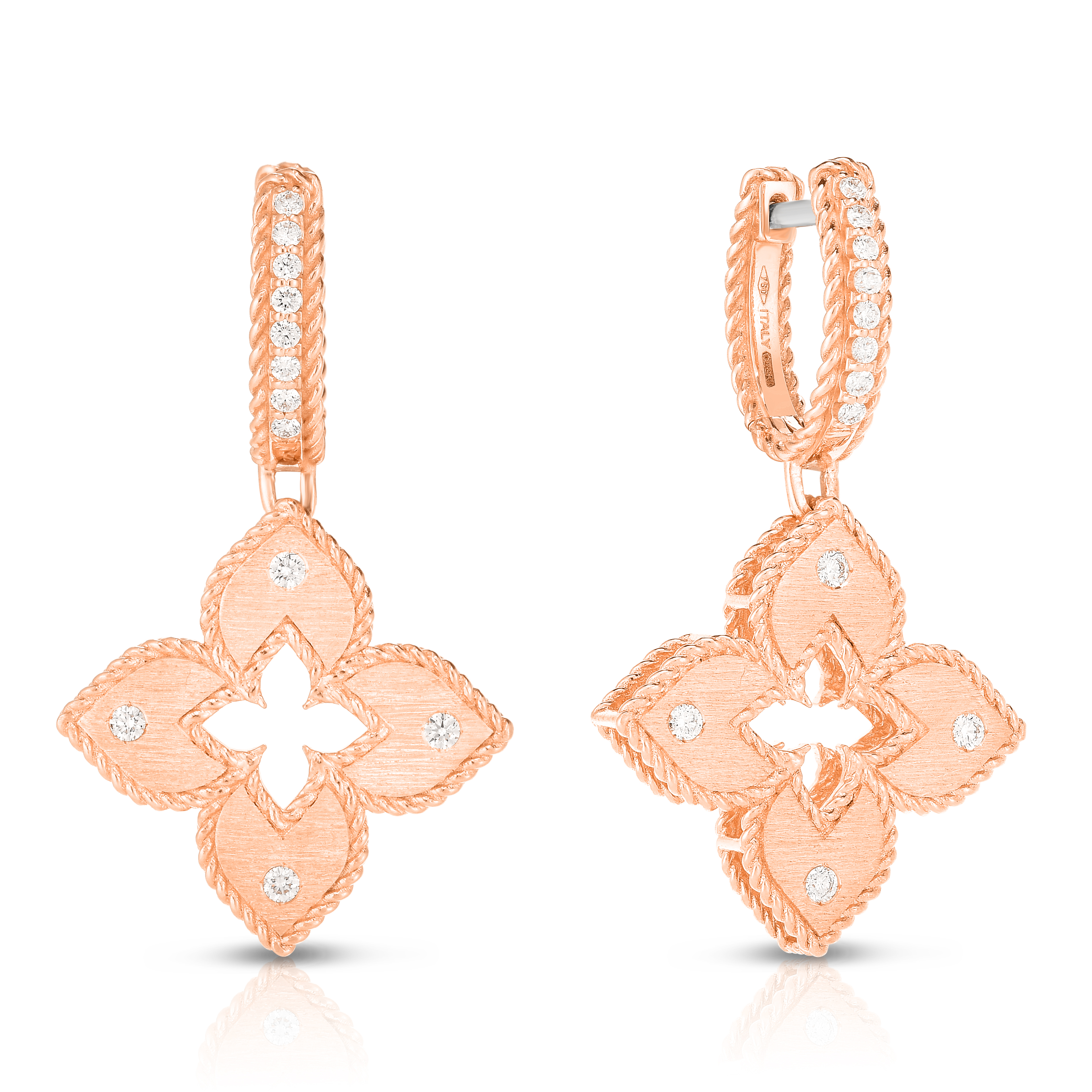 18k Rose Gold Venetian Princess Diamond Accent Flower Drop Earrings